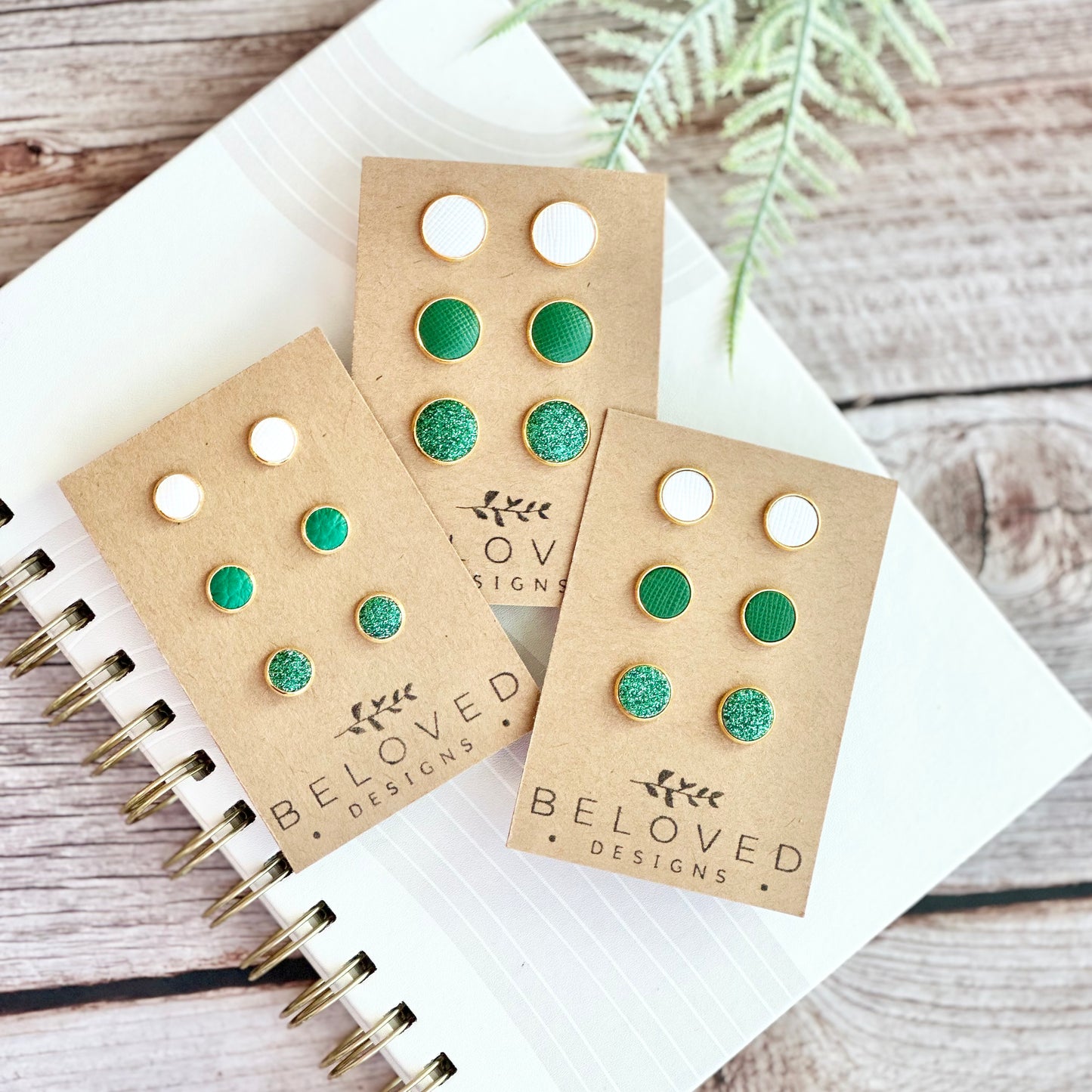 Trio Leather Stud Set - Kelly Green | White | Green Sparkle