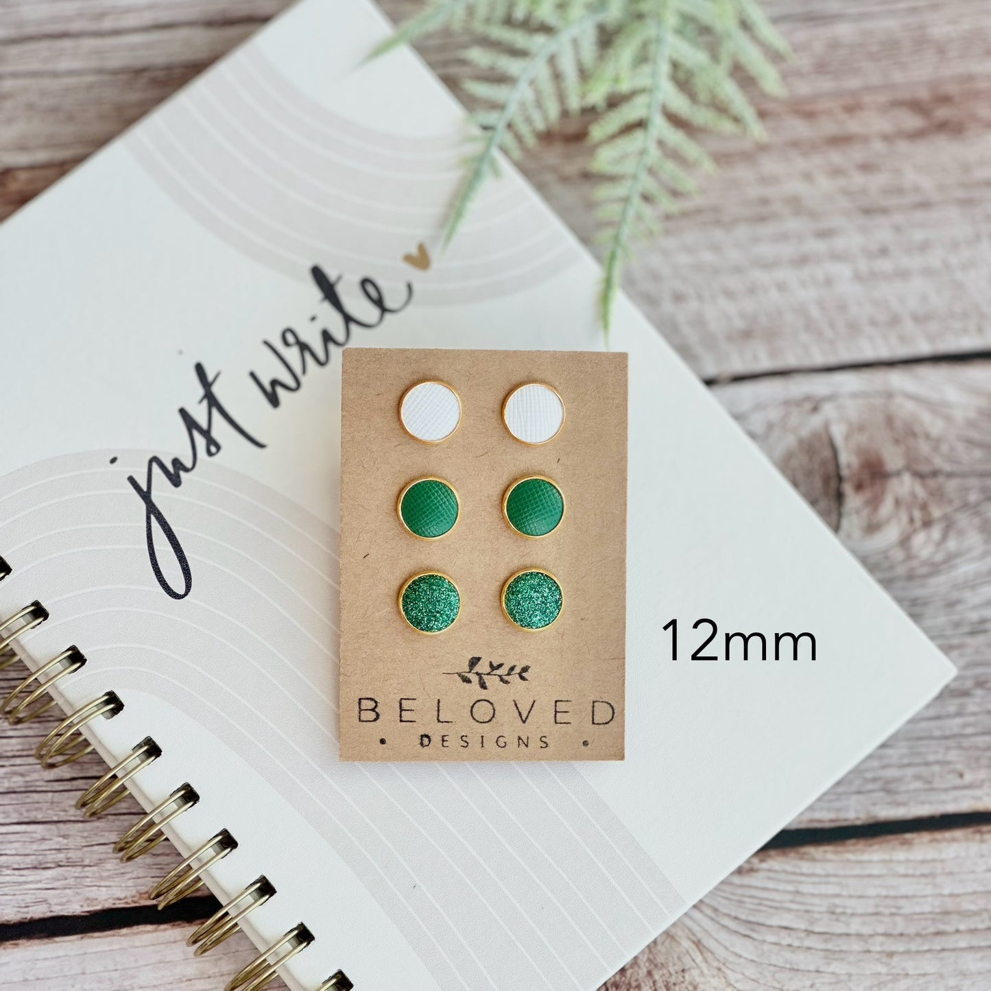 Trio Leather Stud Set - Kelly Green | White | Green Sparkle