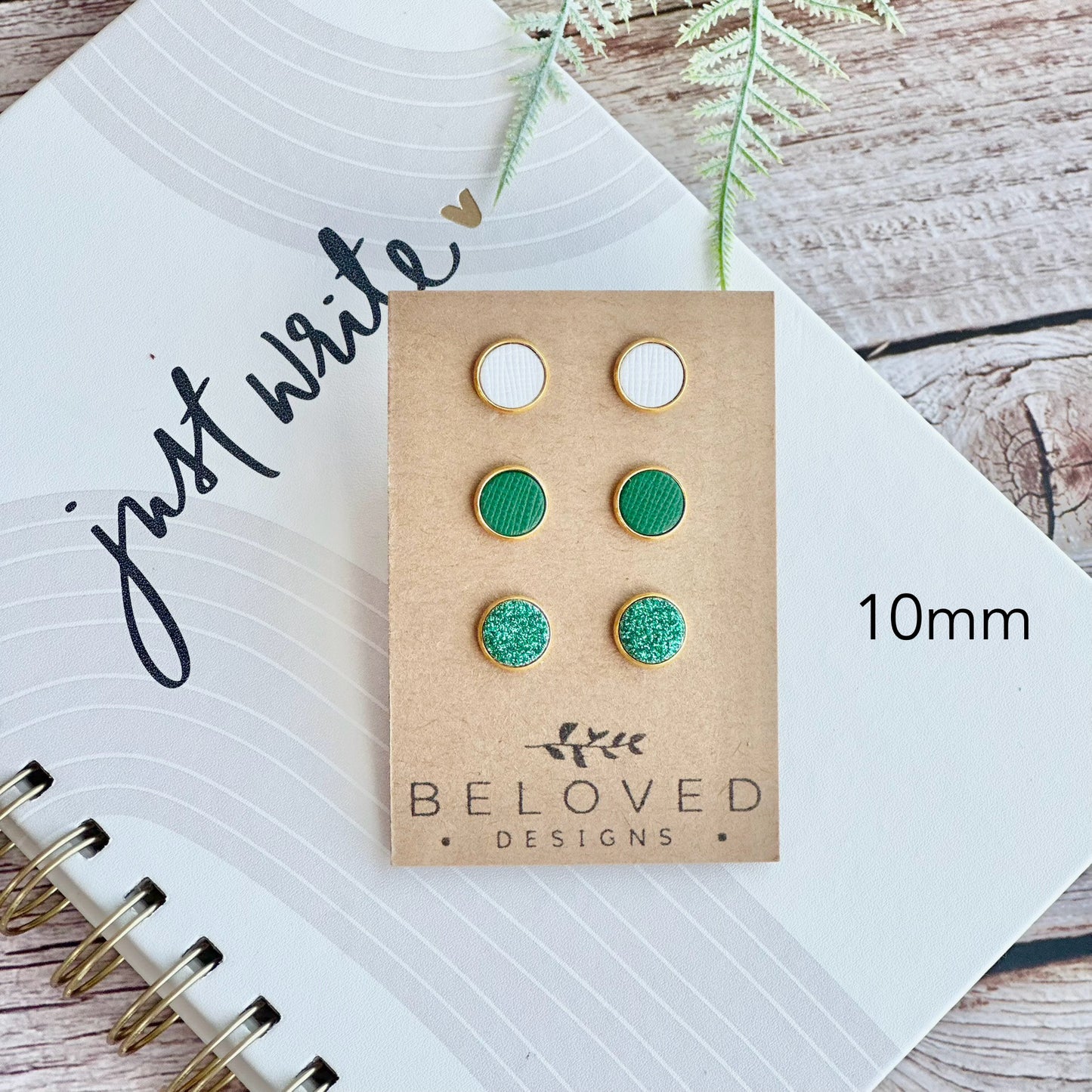 Trio Leather Stud Set - Kelly Green | White | Green Sparkle