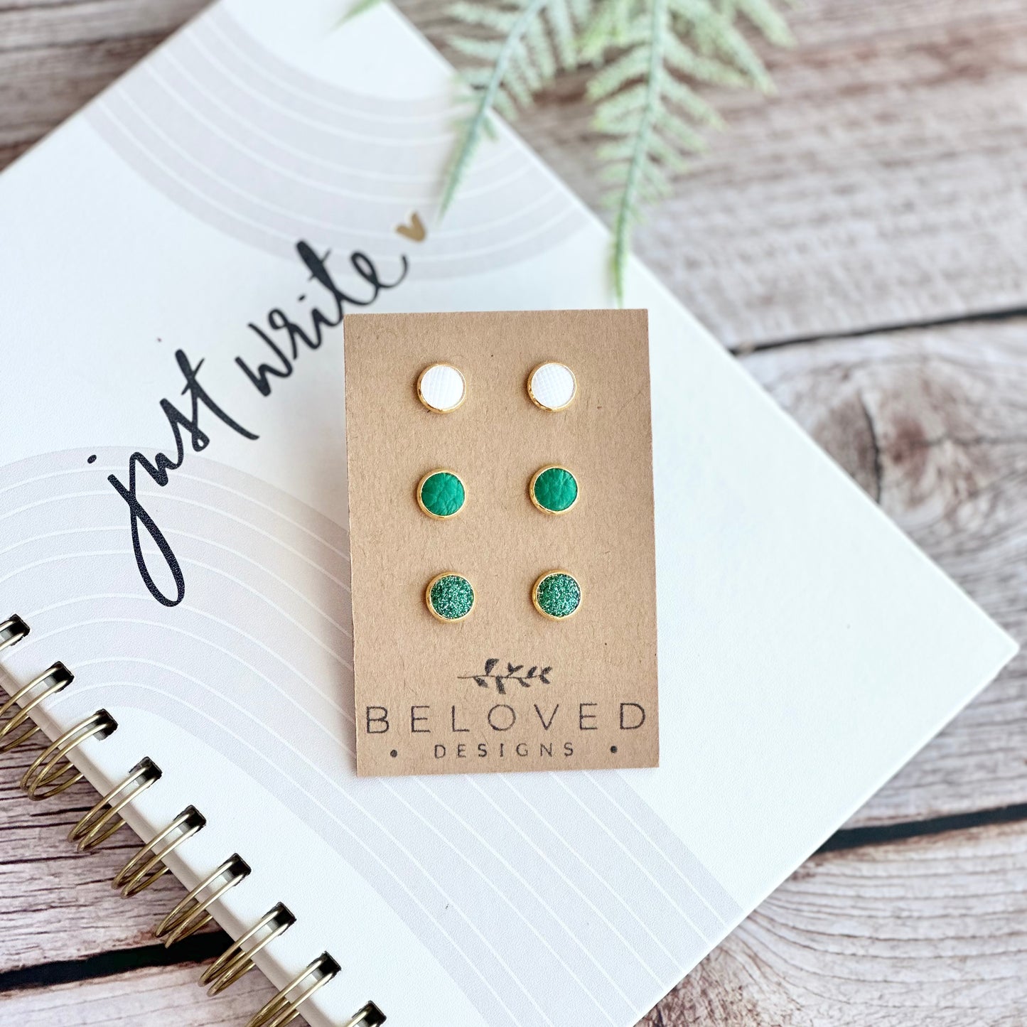 Trio Leather Stud Set - Kelly Green | White | Green Sparkle