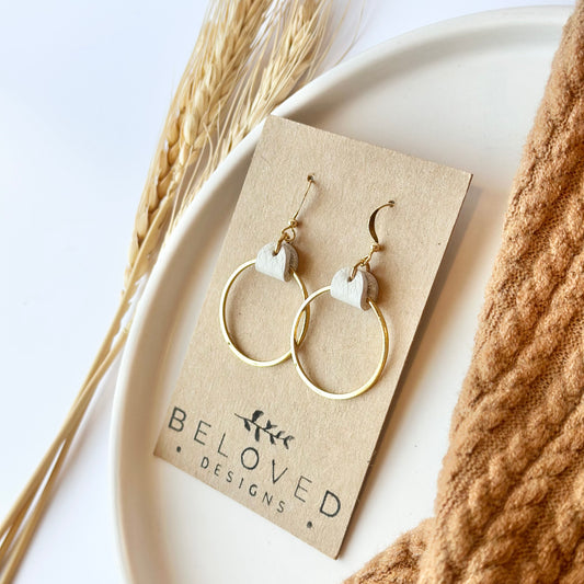 Cream Leather + Gold Hoop Earrings - Medium