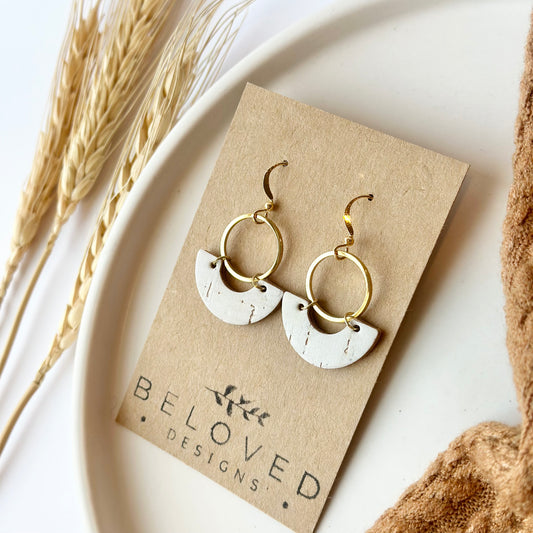 White Cork Leather Crescent + Hoop Earrings