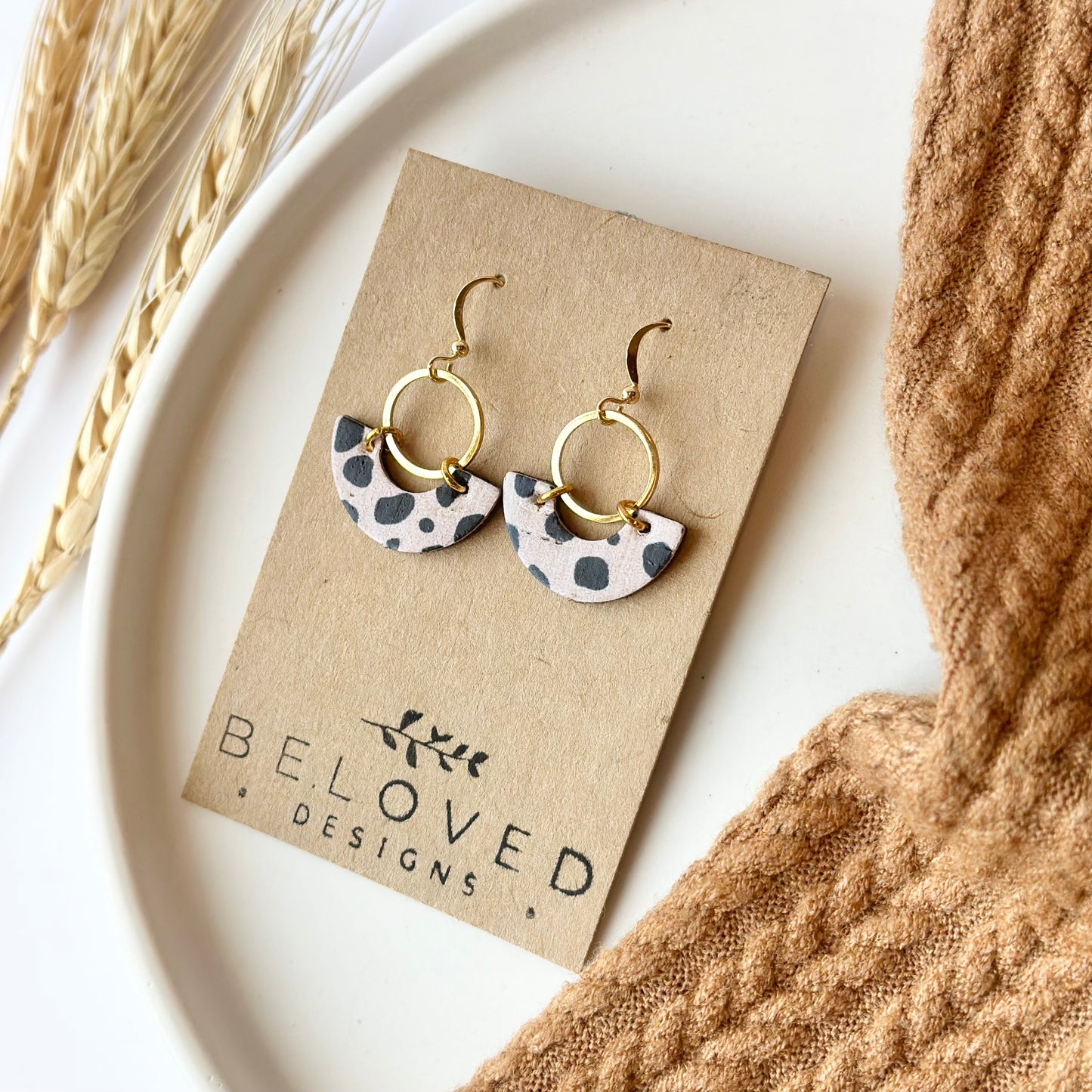 Beige Leopard Leather Rainbow + Hoop Earrings