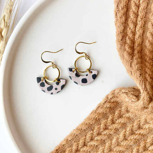 Beige Leopard Leather Rainbow + Hoop Earrings