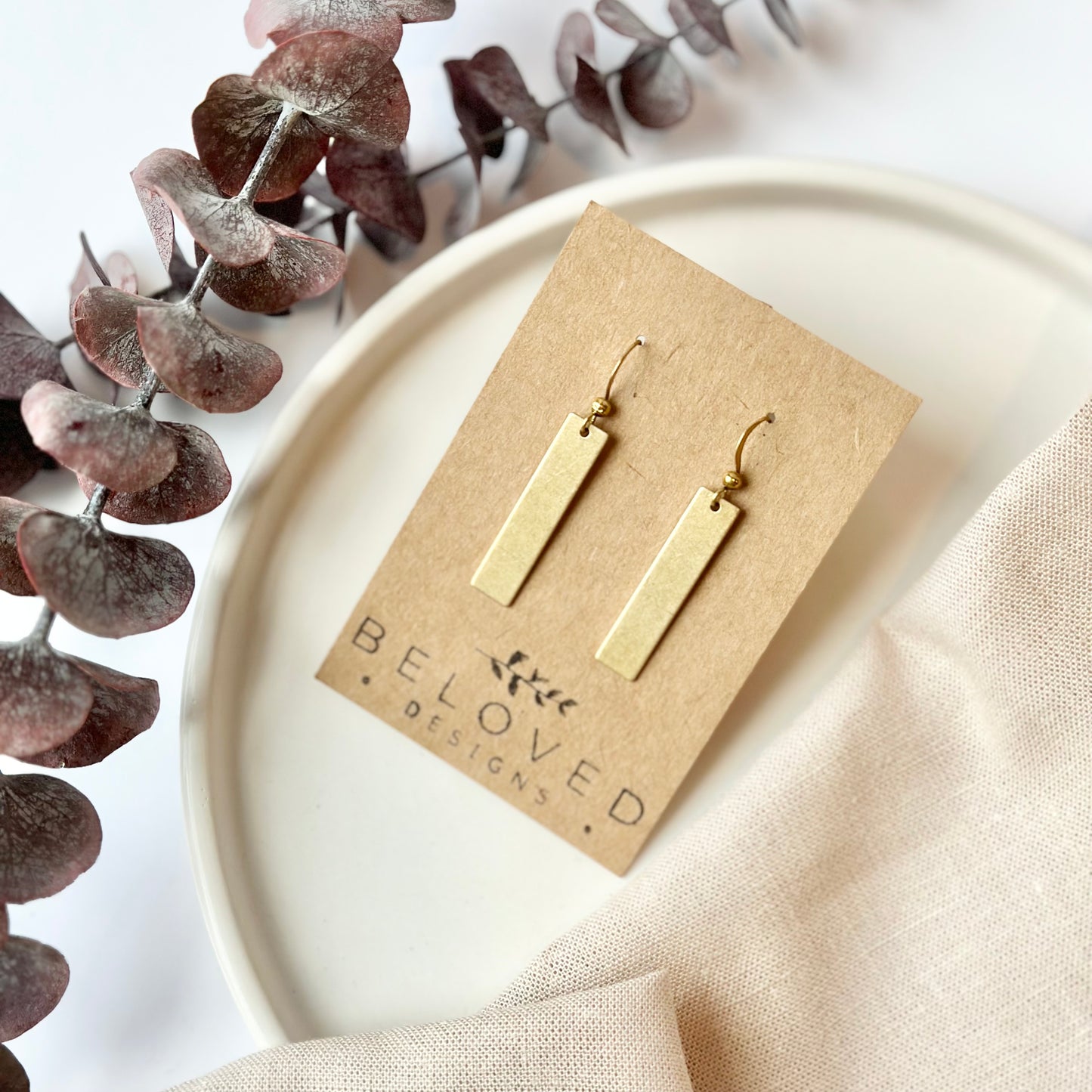 Brass Wide Bar Dangle Earrings