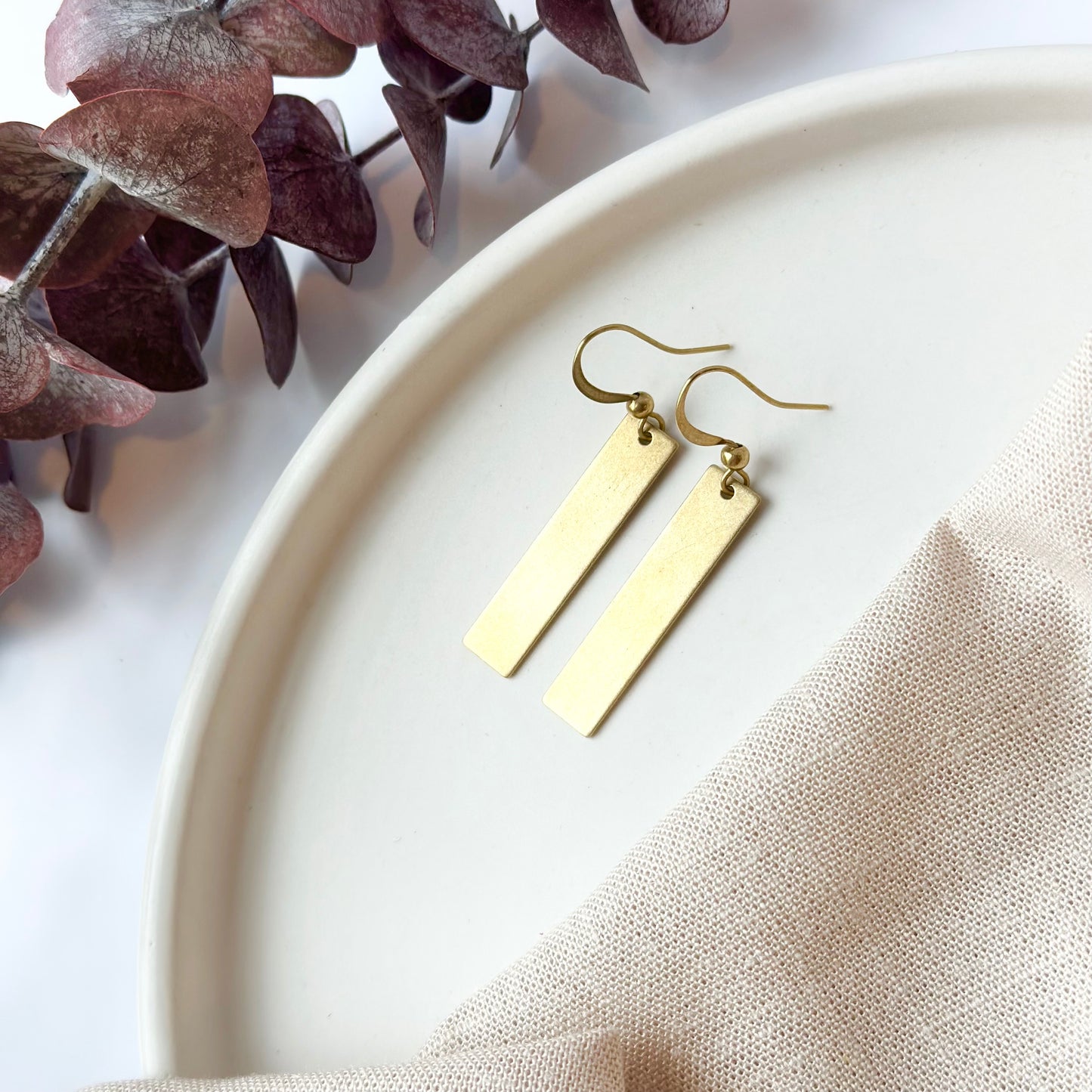 Brass Wide Bar Dangle Earrings