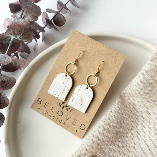 White Cork Leather Arch + Hoop Earrings