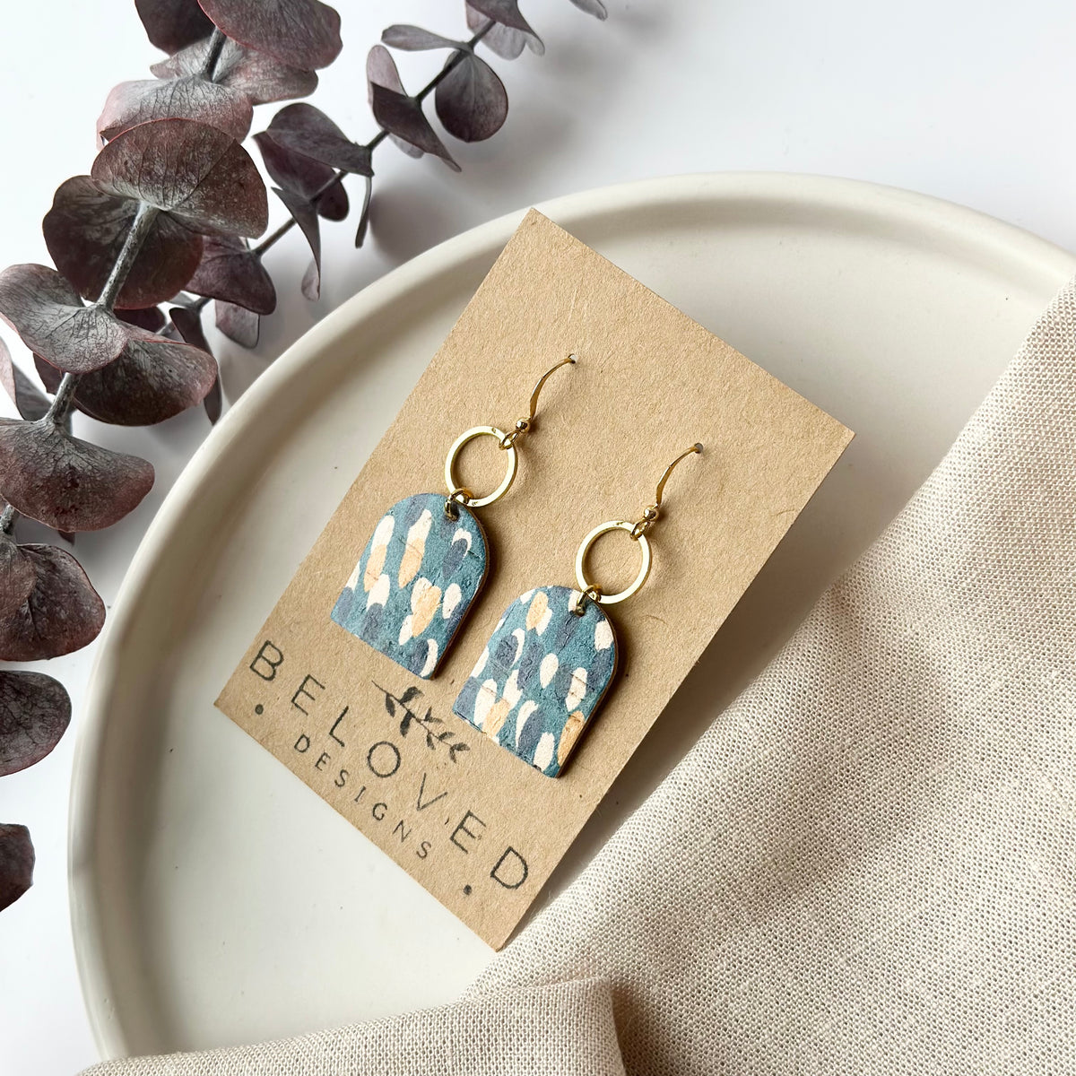 Abstract Teal Arch + Hoop Earrings