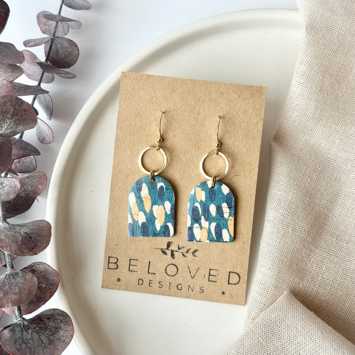 Abstract Teal Arch + Hoop Earrings