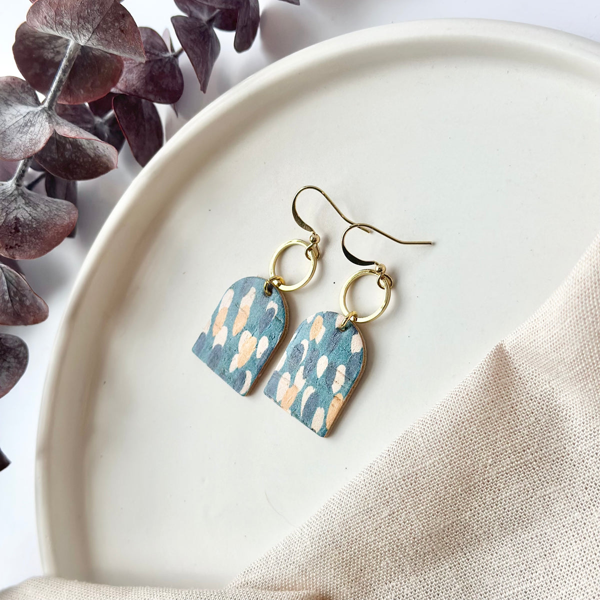 Abstract Teal Arch + Hoop Earrings