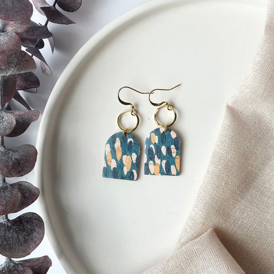 Abstract Teal Arch + Hoop Earrings