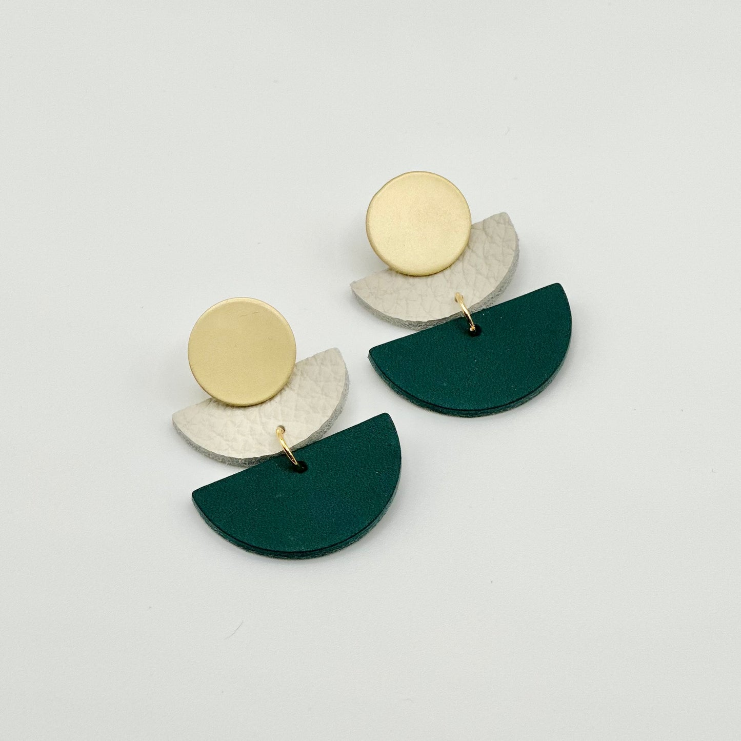 Leather Double Half Circle + Gold Stud | Teal + Cream