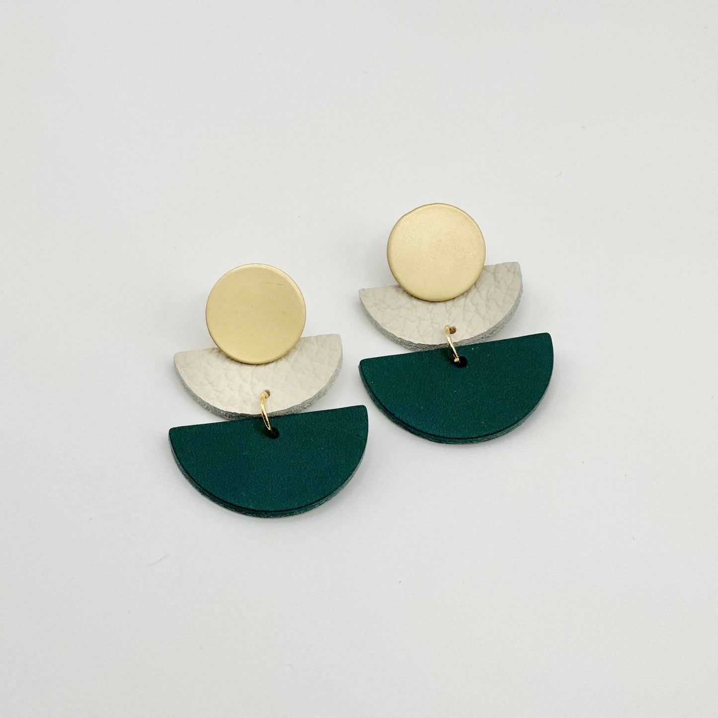 Leather Double Half Circle + Gold Stud | Teal + Cream