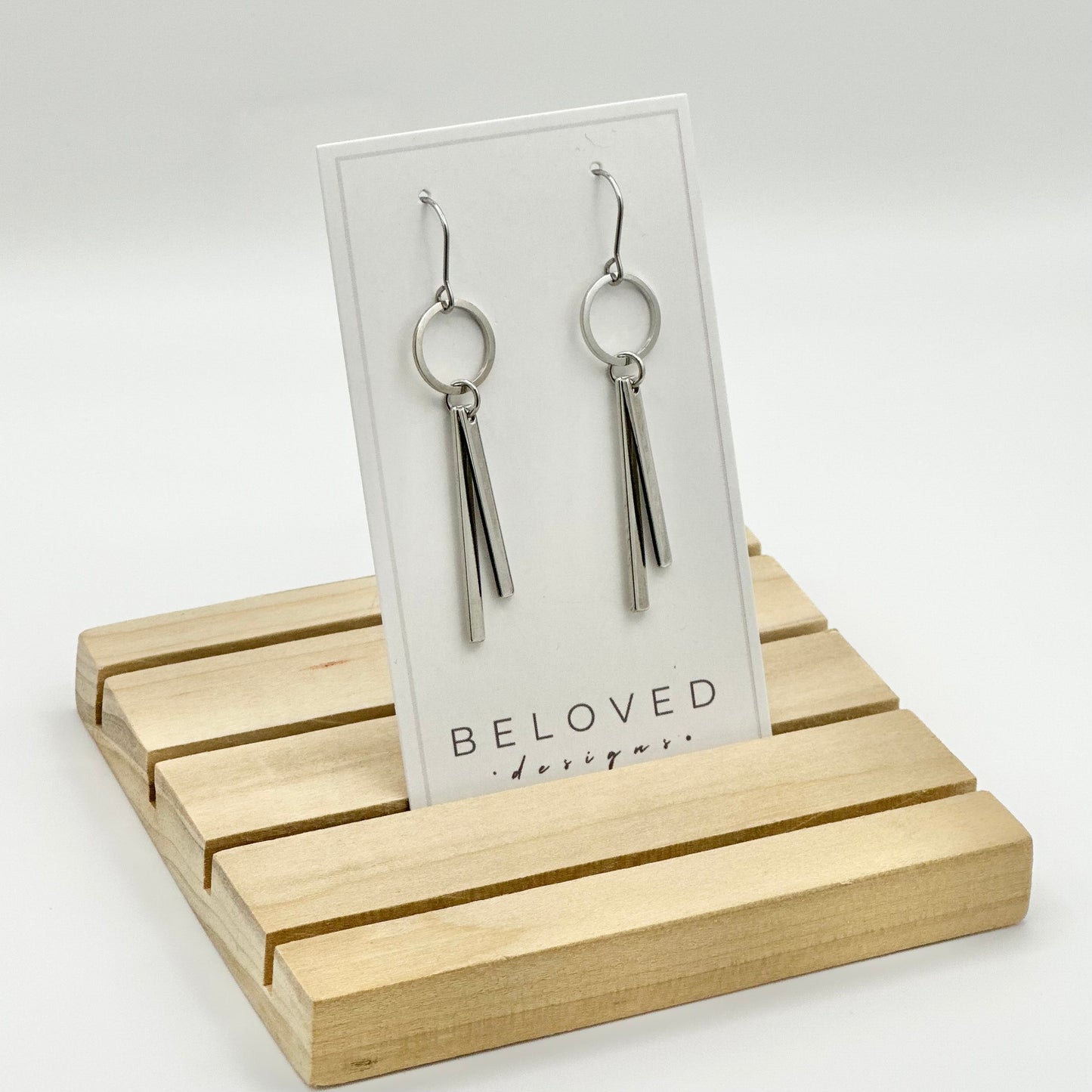 Hoop + Double Bar Earrings | Rhodium