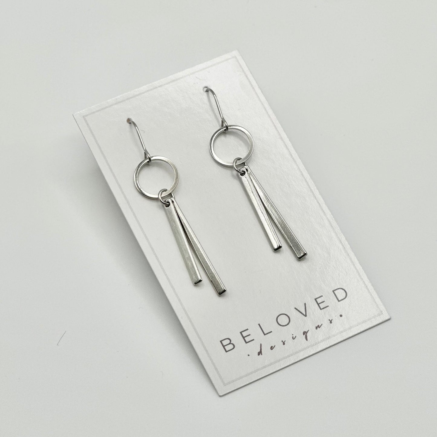 Hoop + Double Bar Earrings | Rhodium