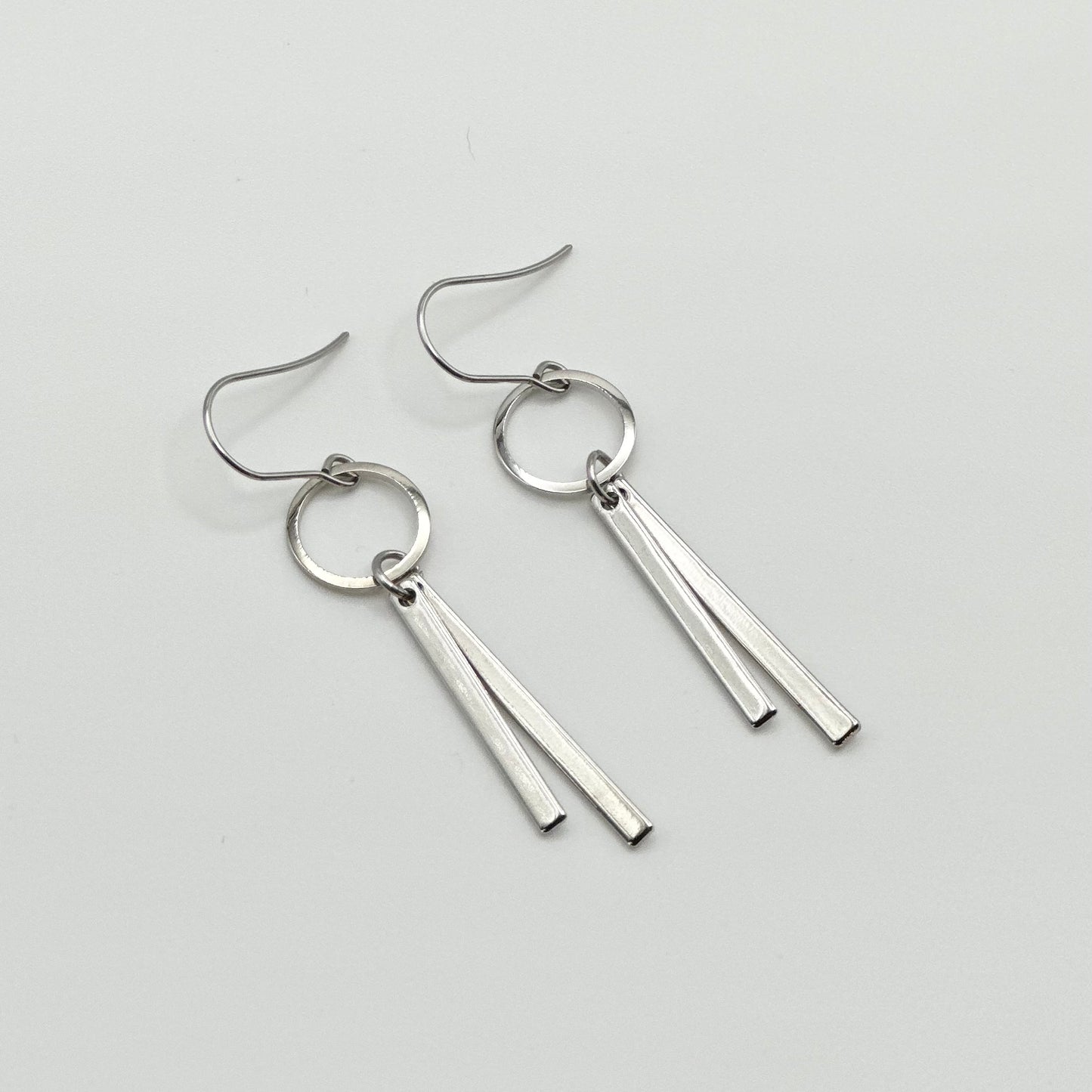 Hoop + Double Bar Earrings | Rhodium