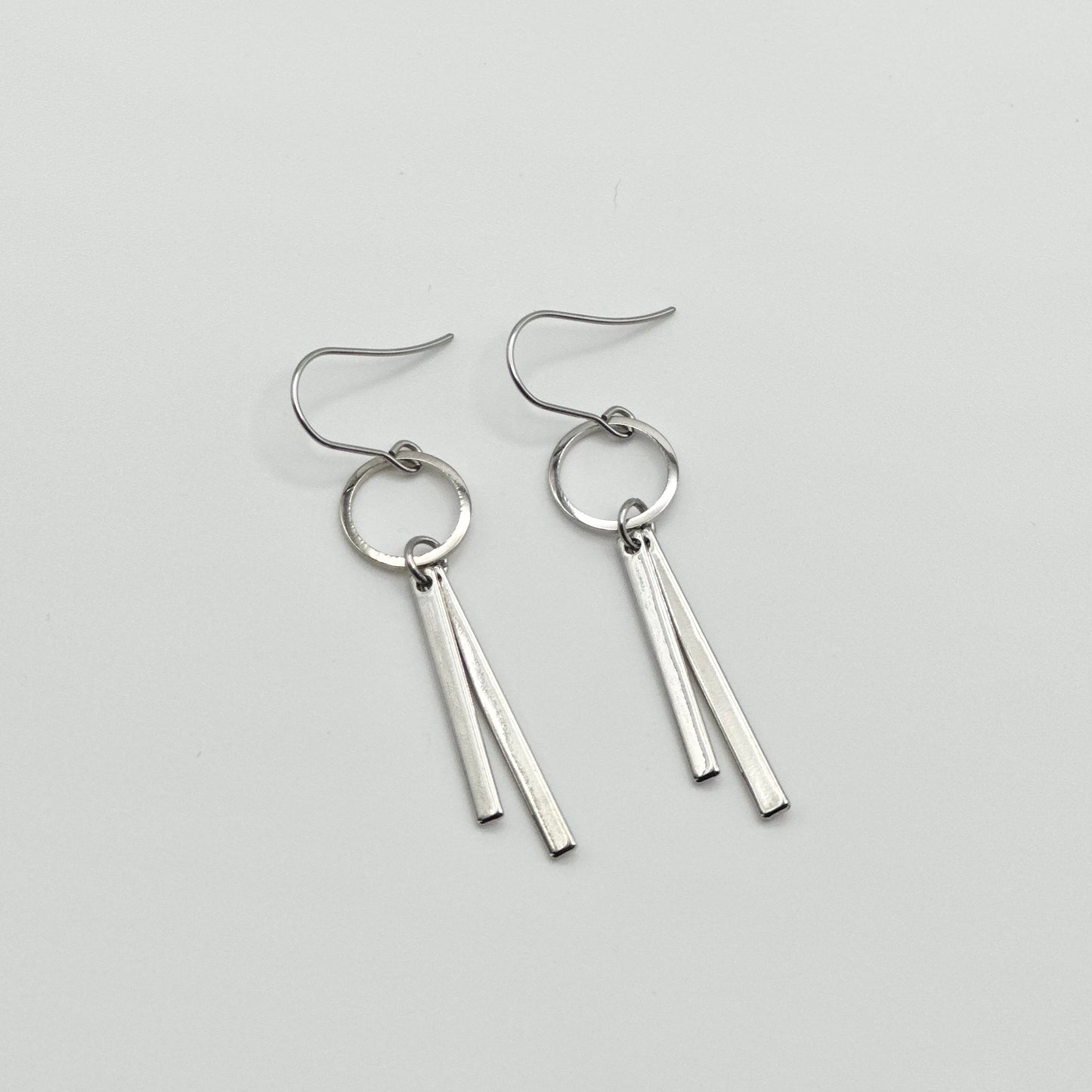 Hoop + Double Bar Earrings | Rhodium