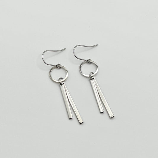 Hoop + Double Bar Earrings | Rhodium