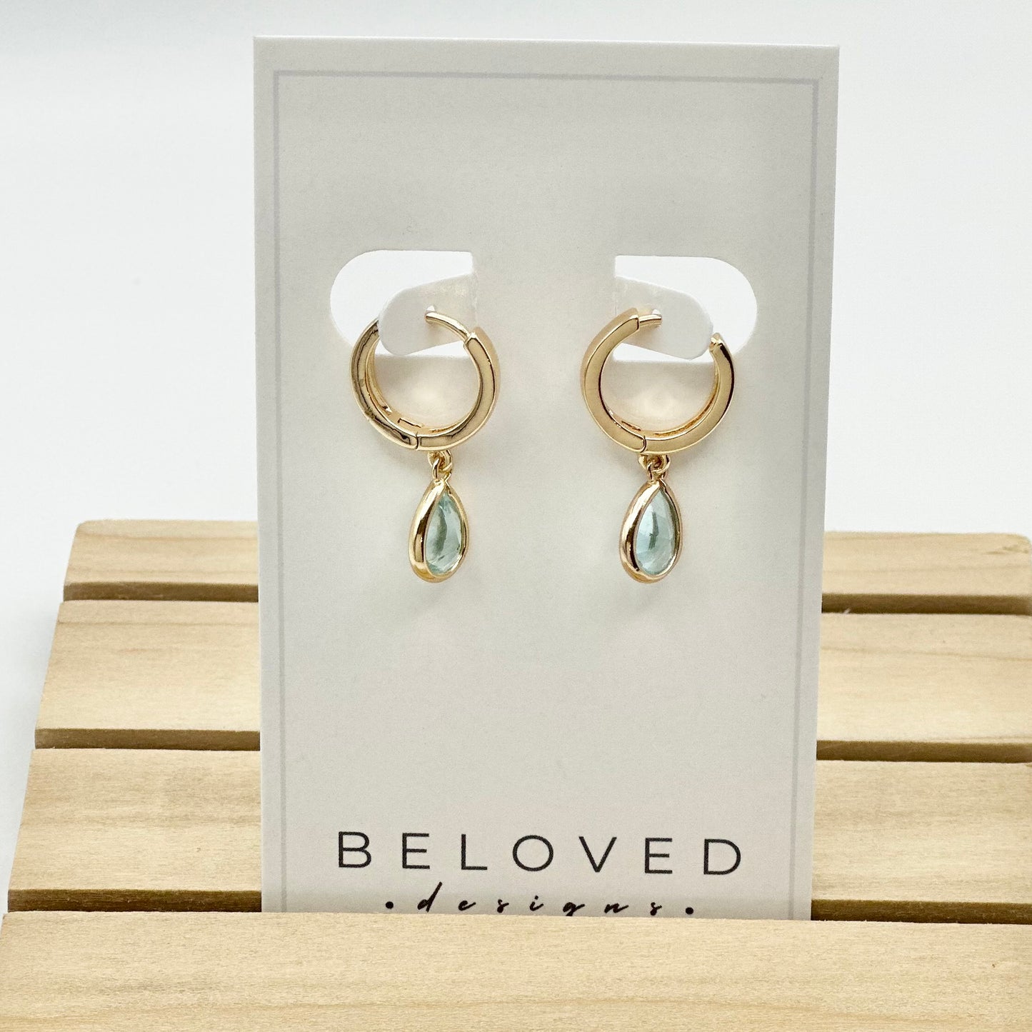 Gold Huggie + Sky Blue Teardrop Earrings