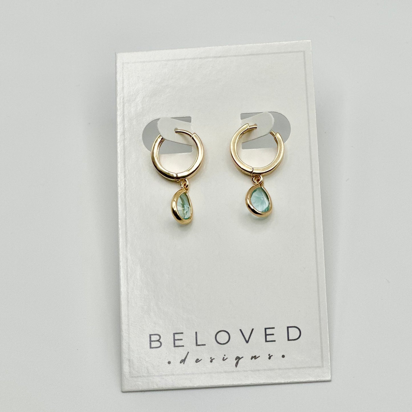 Gold Huggie + Sky Blue Teardrop Earrings