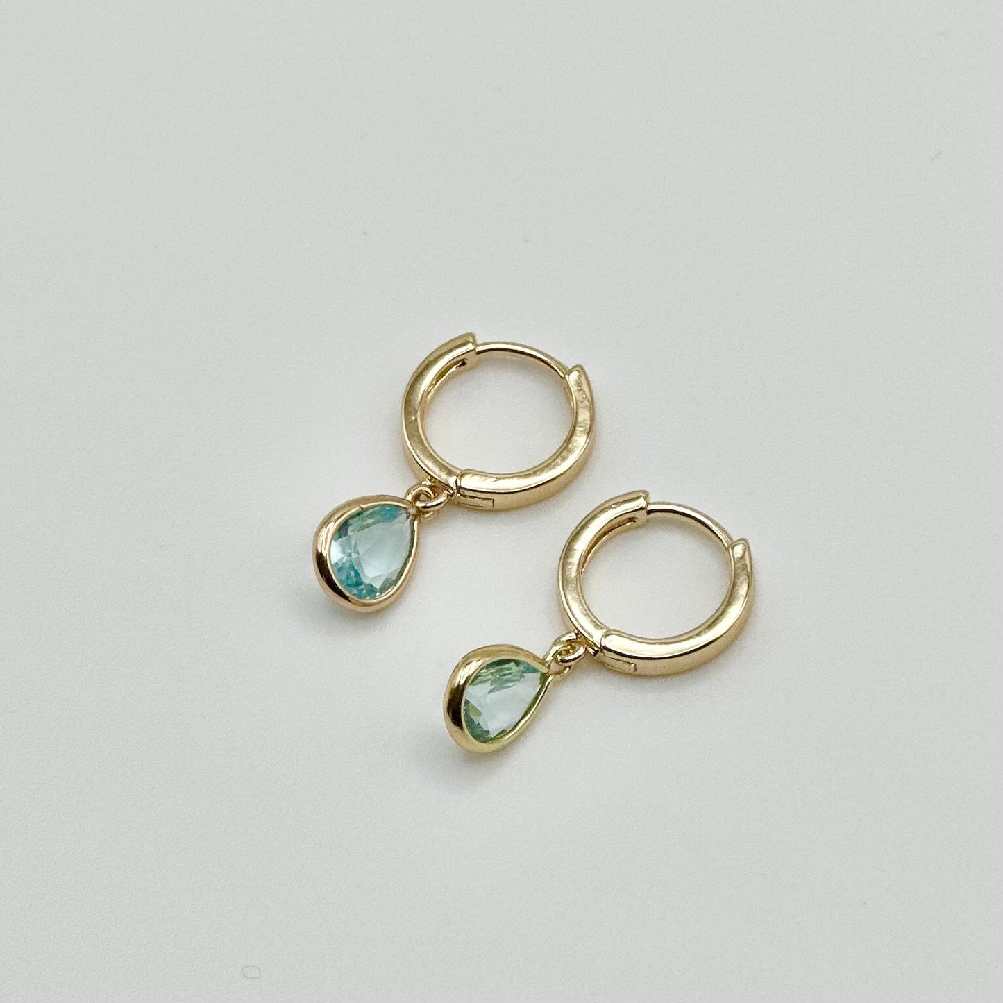 Gold Huggie + Sky Blue Teardrop Earrings