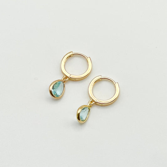 Gold Huggie + Sky Blue Teardrop Earrings