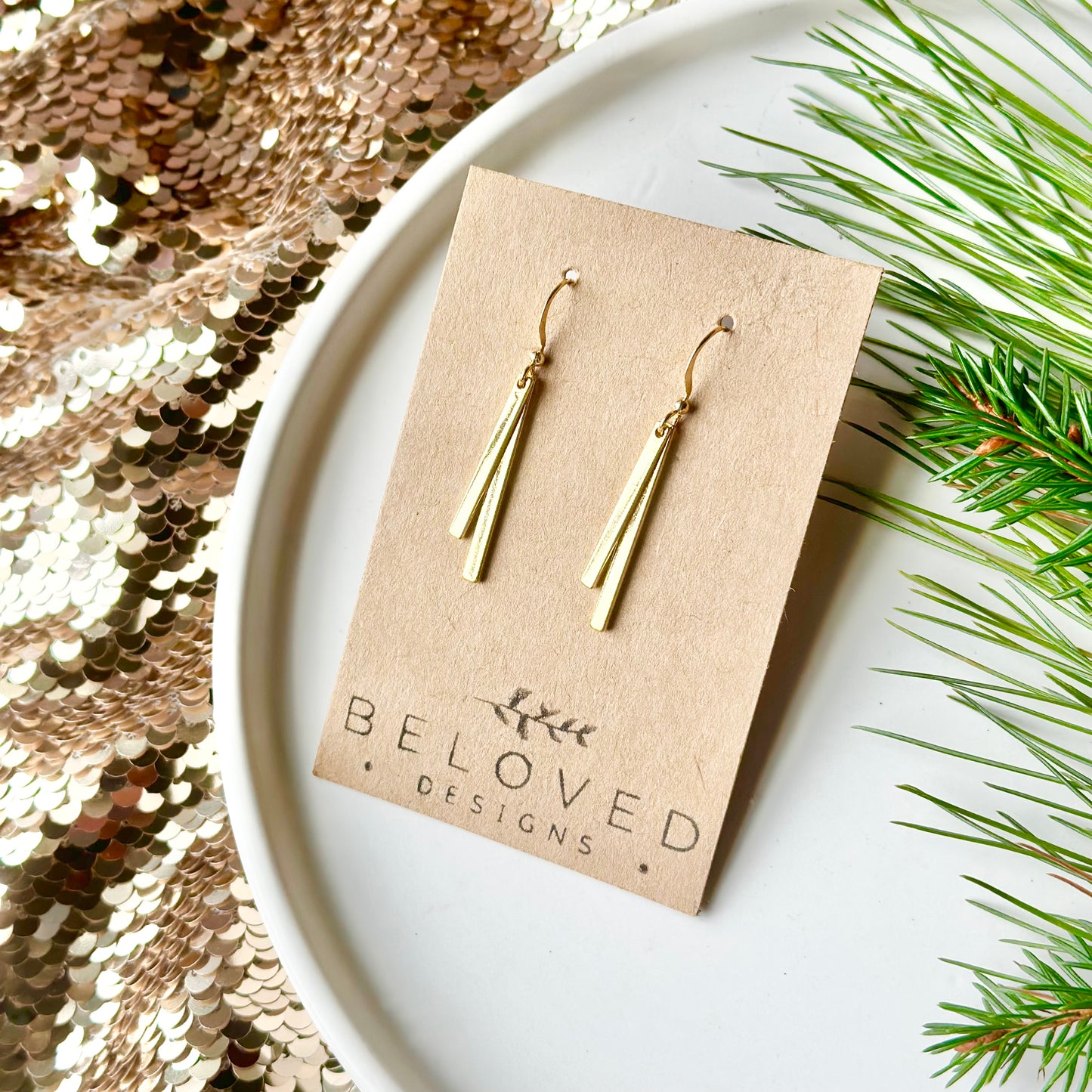 Gold Plated Double Bar Earrings - short