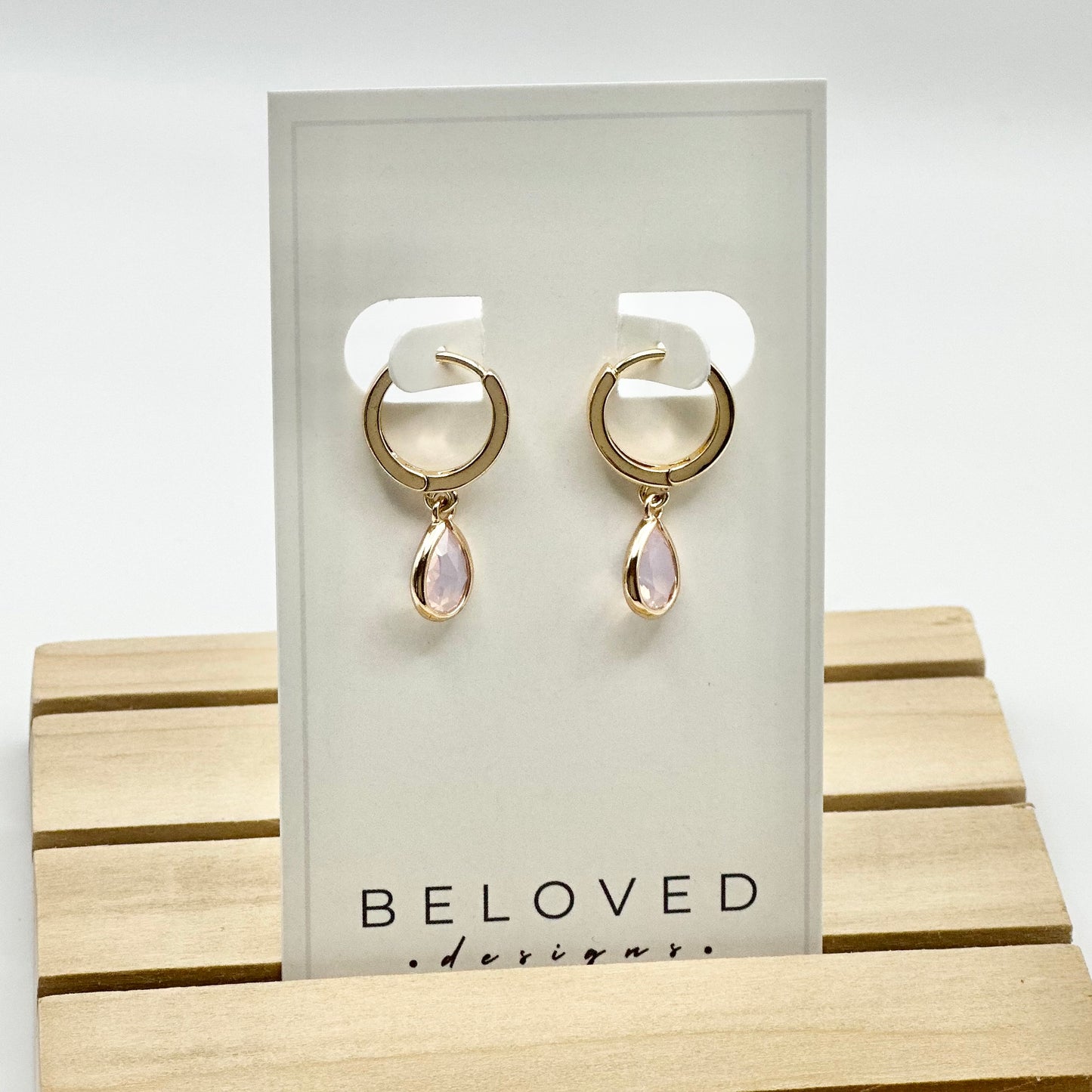 Gold Huggie + Dusty Pink Teardrop Earrings