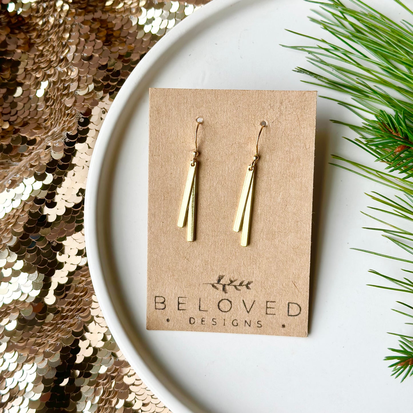 Gold Plated Double Bar Earrings - short