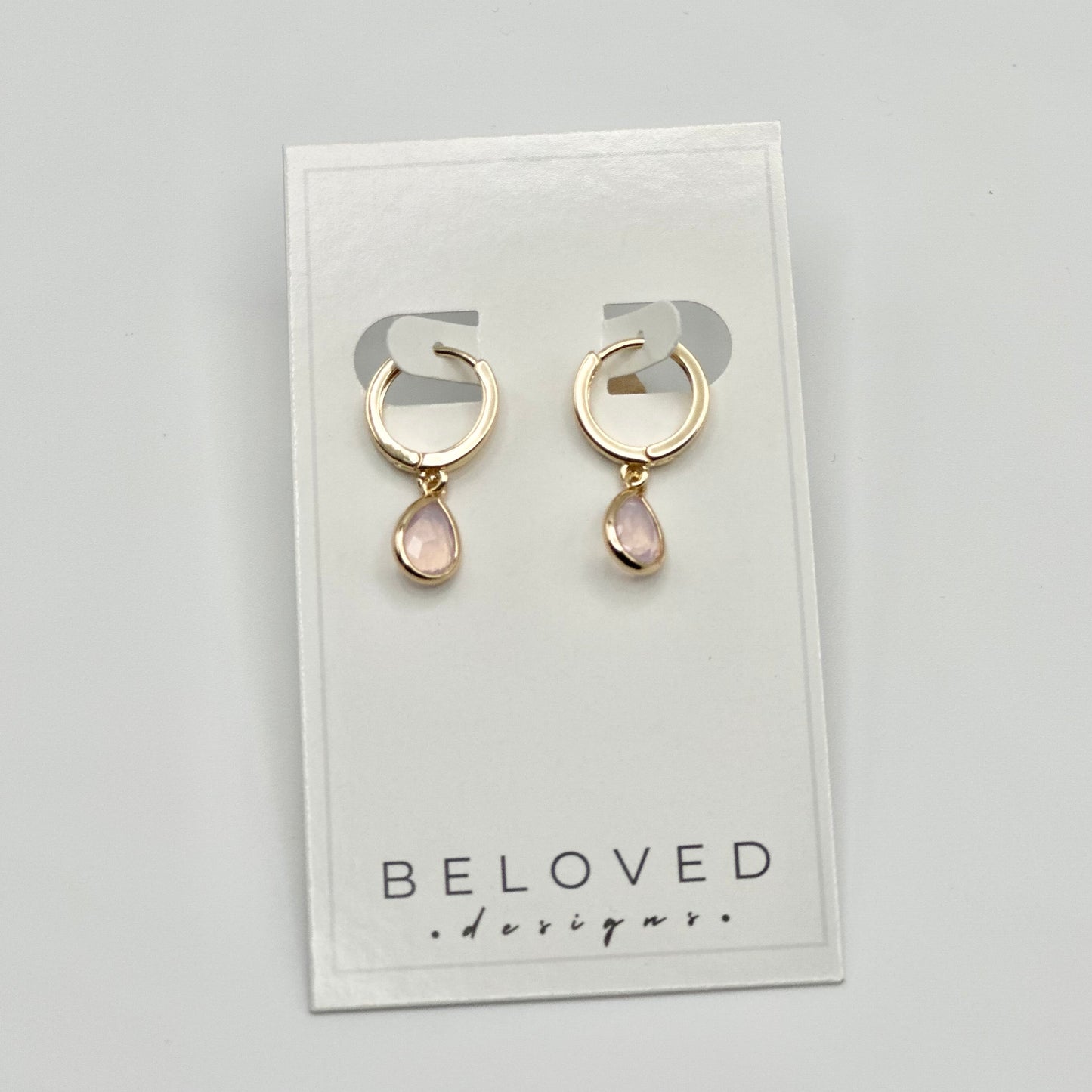 Gold Huggie + Dusty Pink Teardrop Earrings