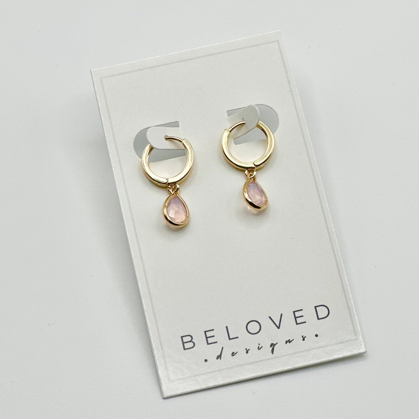 Gold Huggie + Dusty Pink Teardrop Earrings