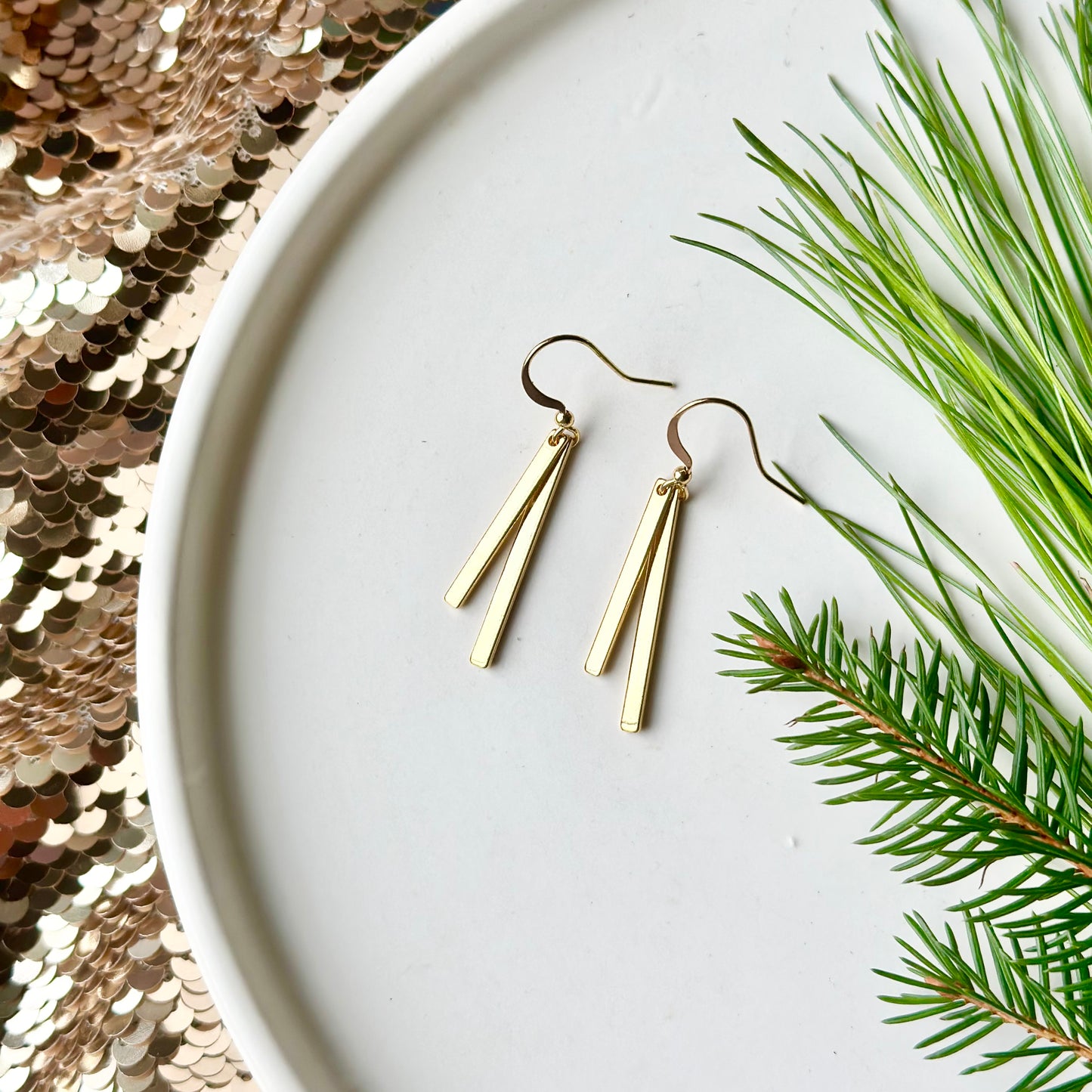 Gold Plated Double Bar Earrings - short