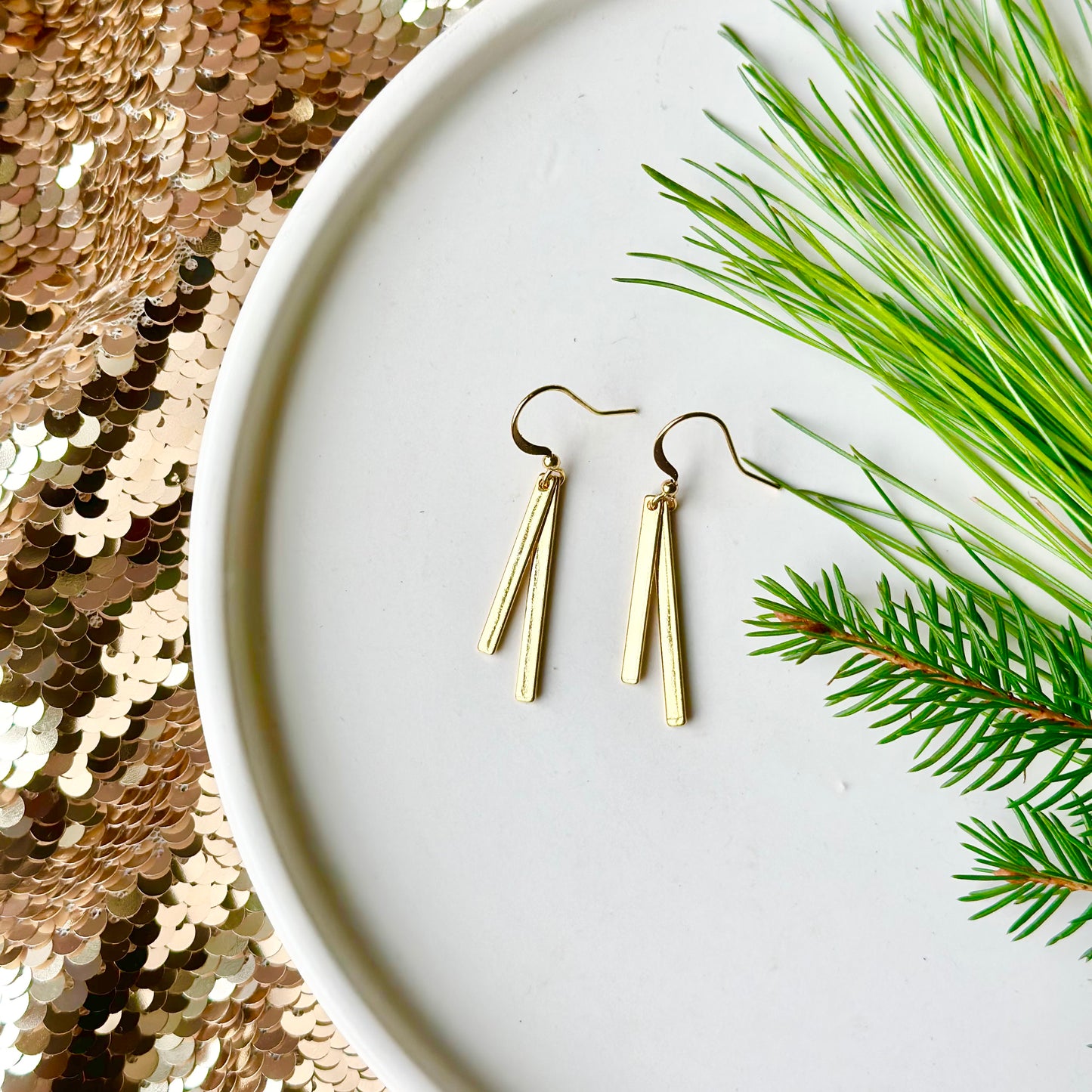 Gold Plated Double Bar Earrings - short