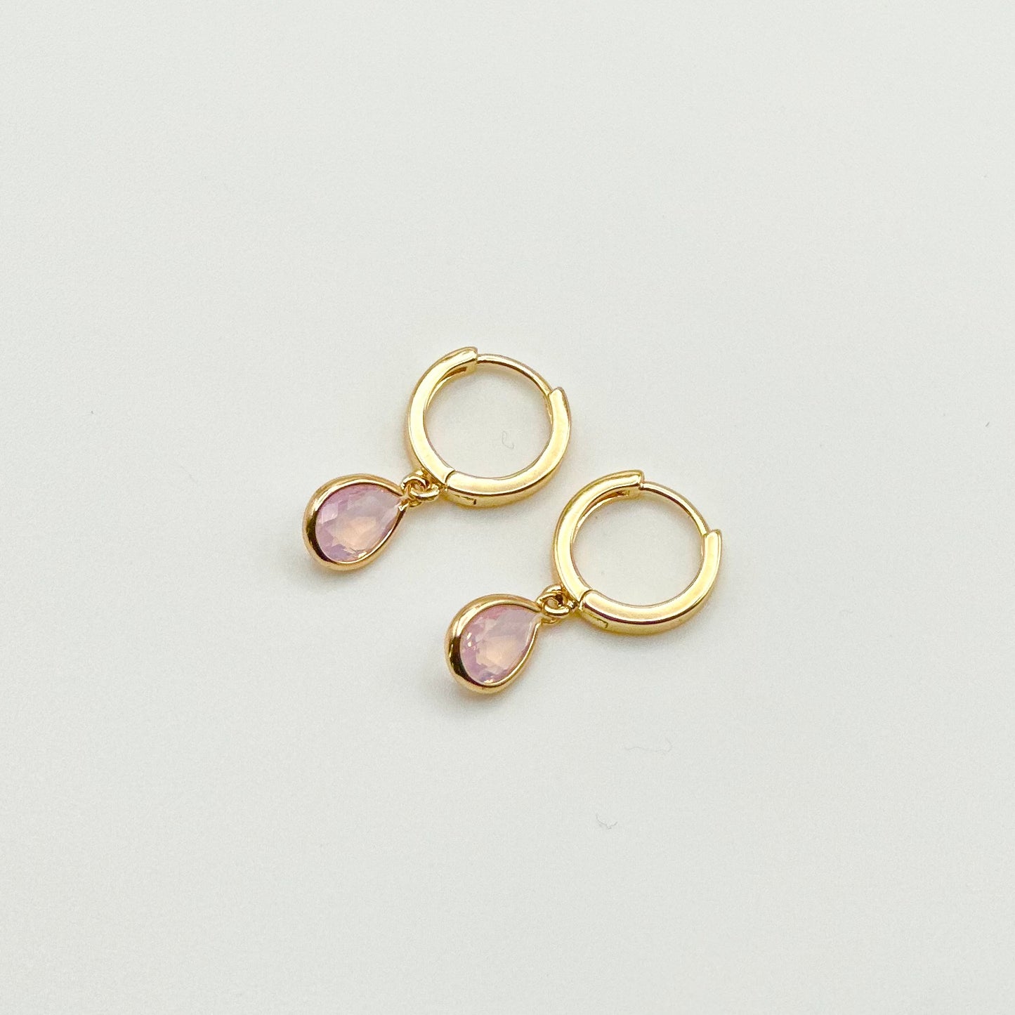 Gold Huggie + Dusty Pink Teardrop Earrings