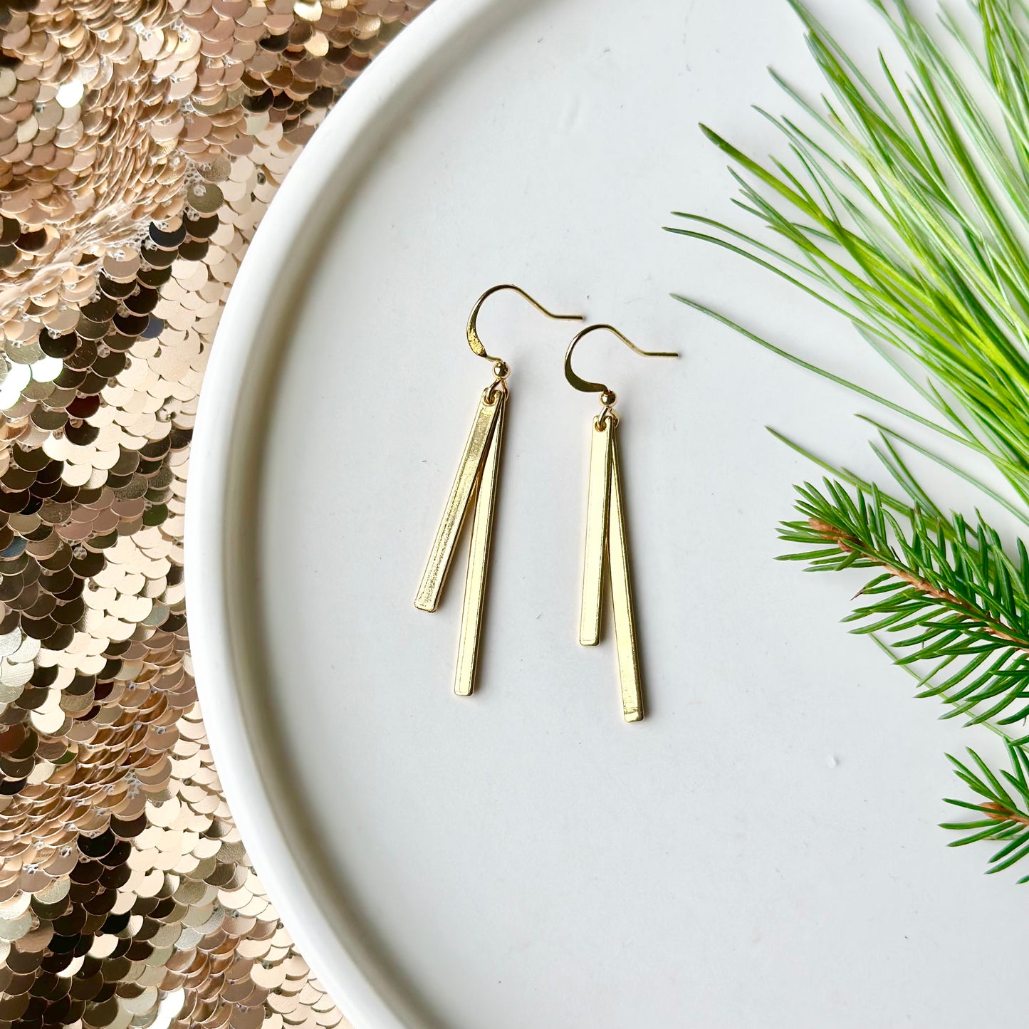 Gold Plated Double Bar Earrings - Long