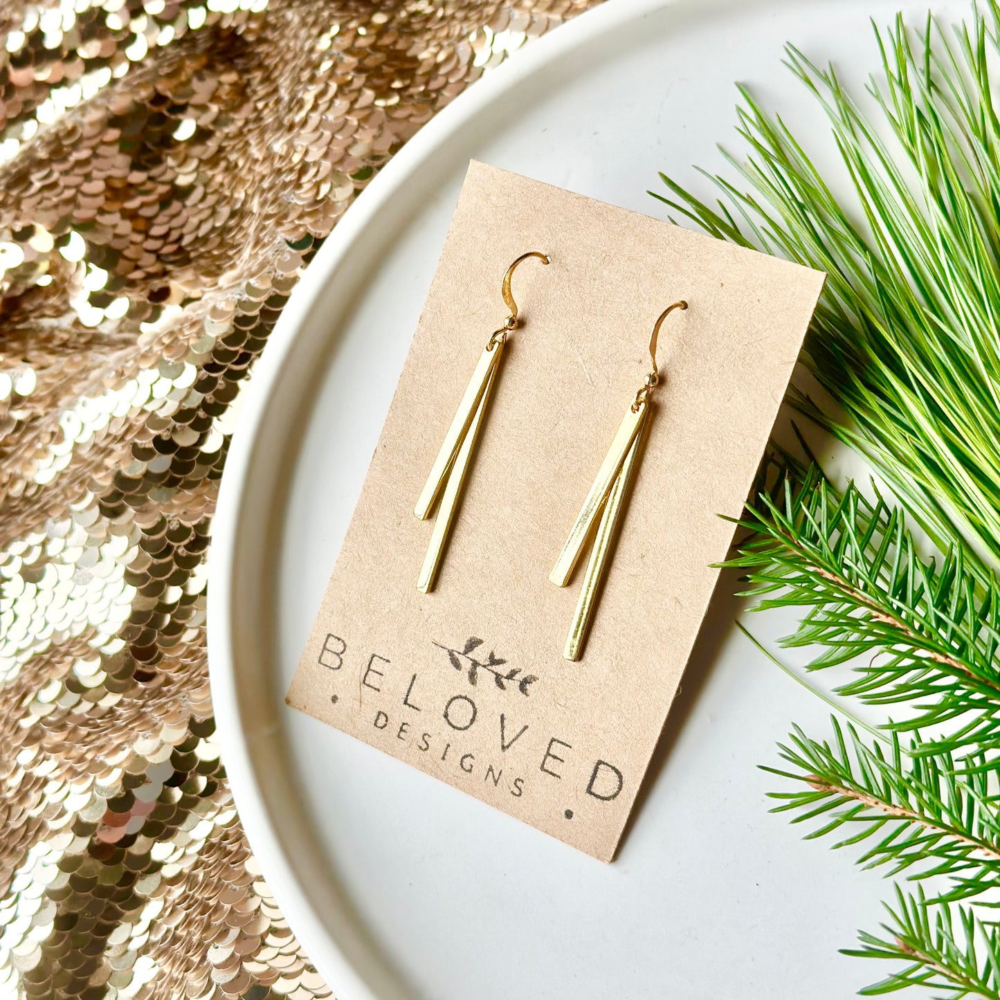 Gold Plated Double Bar Earrings - Long