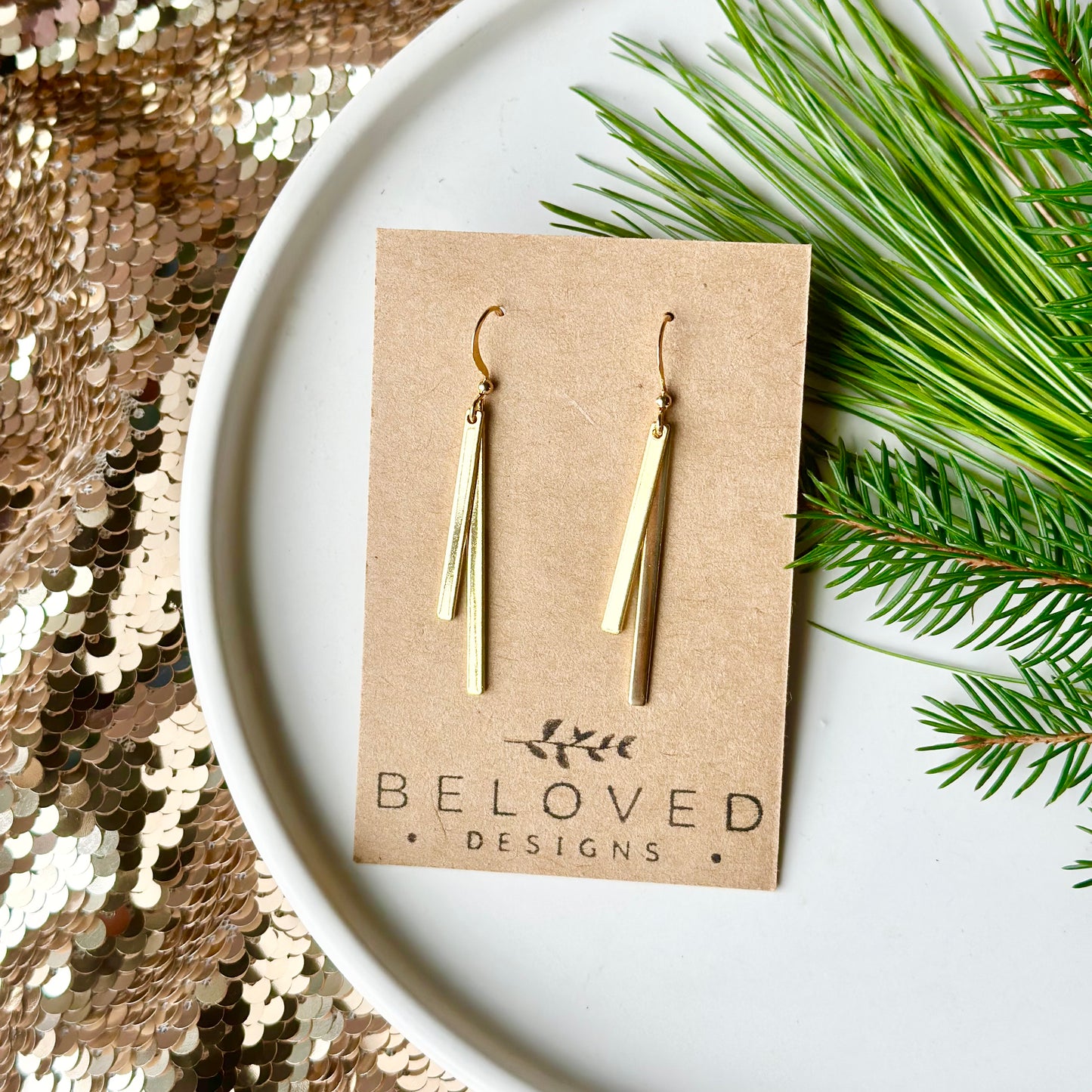 Gold Plated Double Bar Earrings - Long