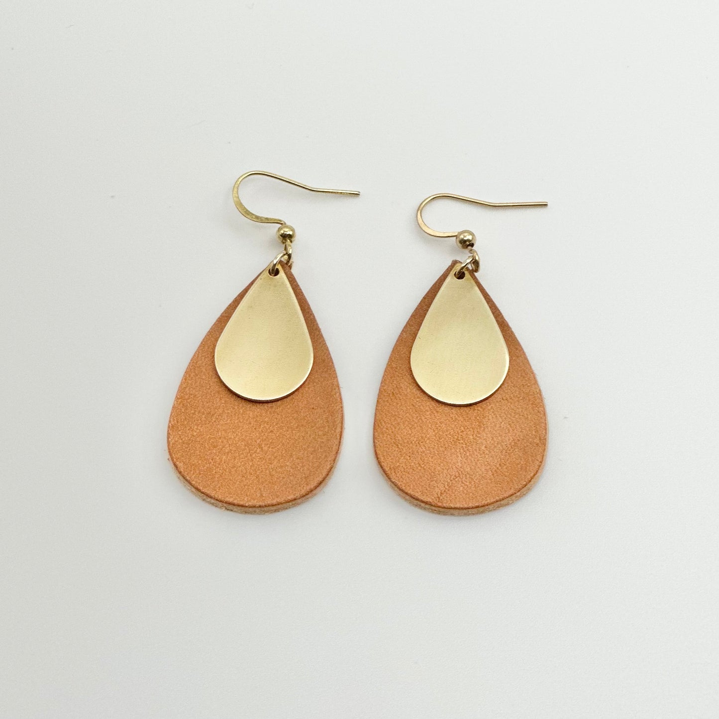 Leather Teardrop + Brass Earrings | Natural