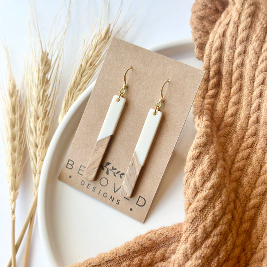 White Resin + Wood Bar Earrings