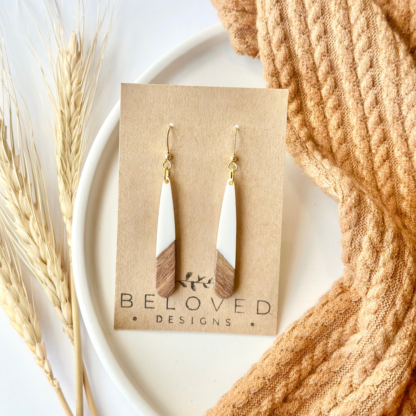 White Resin + Wood Drop Earrings