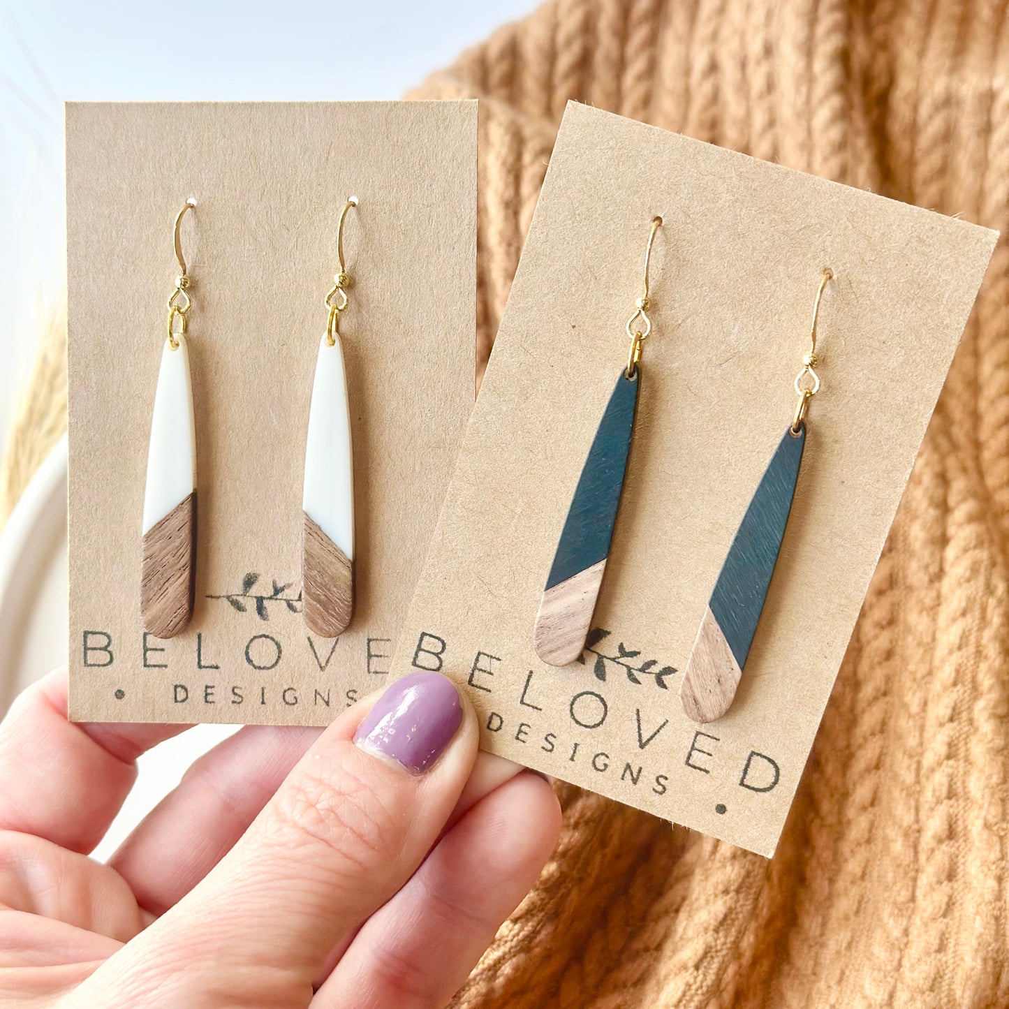 Black Resin + Wood Drop Earrings