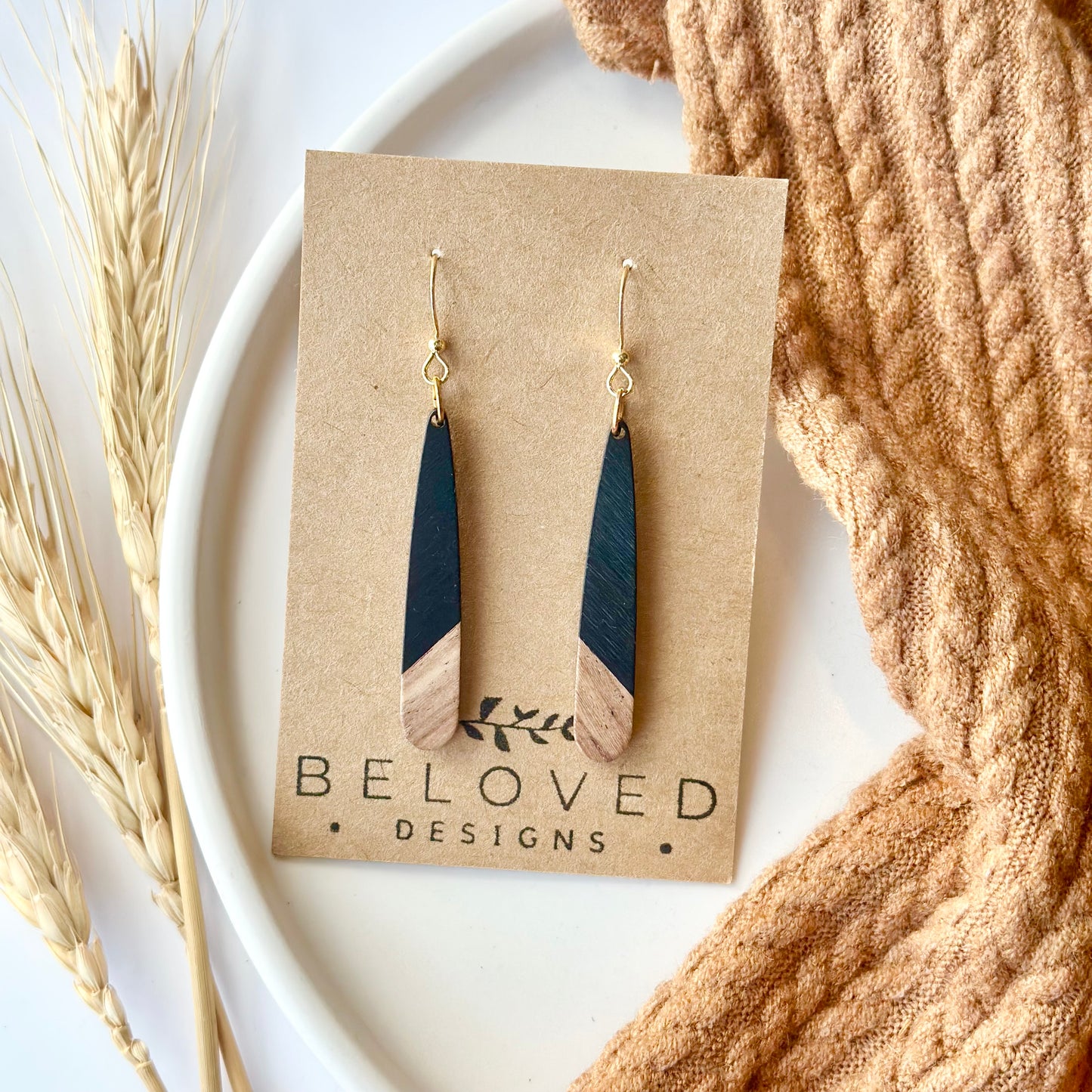 Black Resin + Wood Drop Earrings