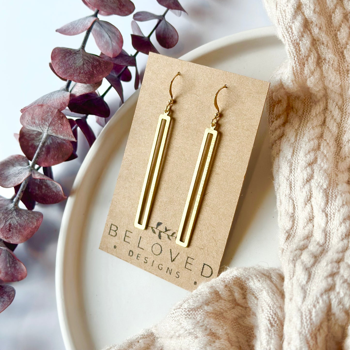 Brushed Brass Bar Earrings