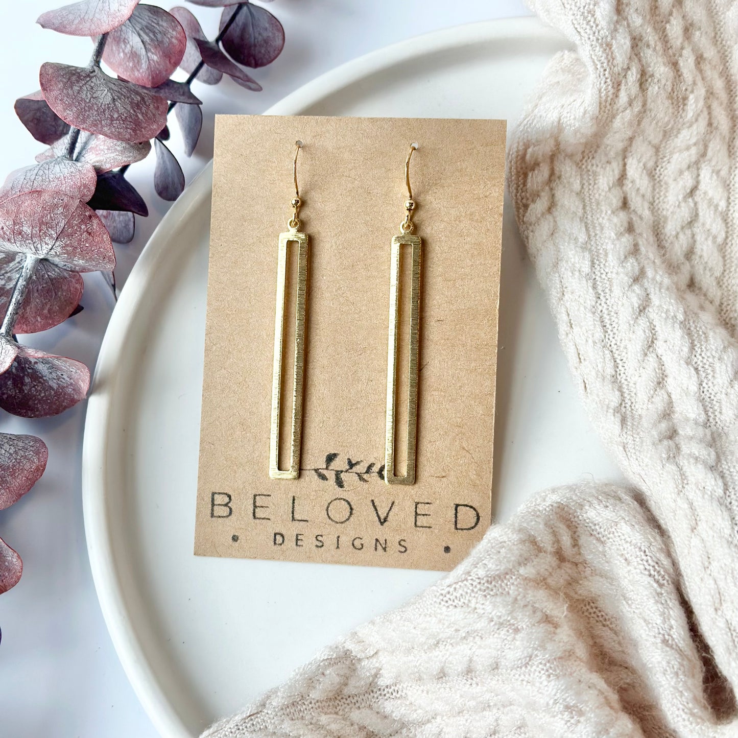 Brushed Brass Bar Earrings