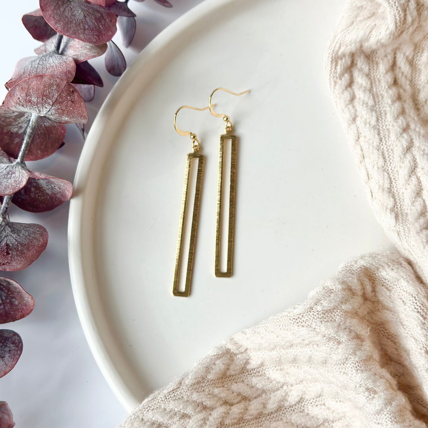 Brushed Brass Bar Earrings