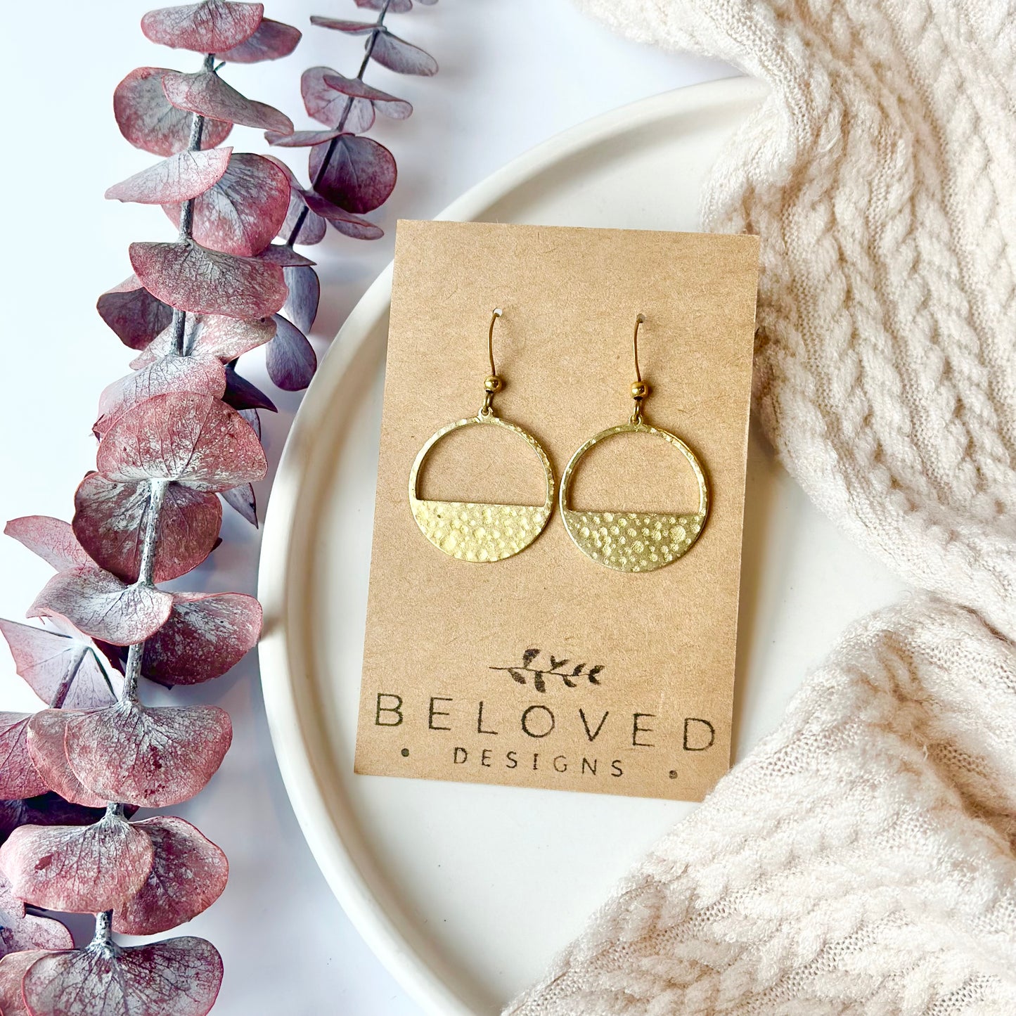 Hammered Brass Hoop Earrings