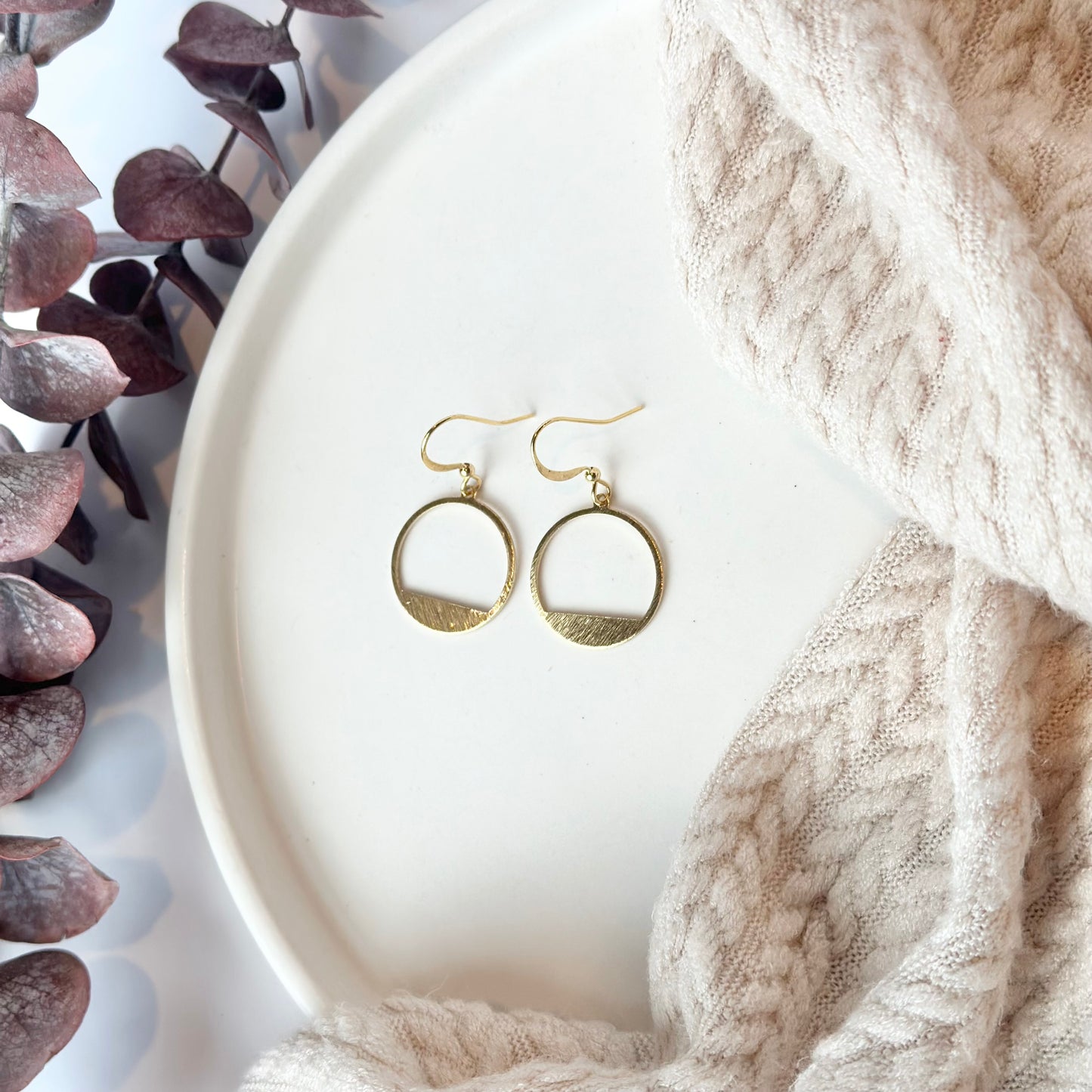 Brushed Brass Hoop Earrings