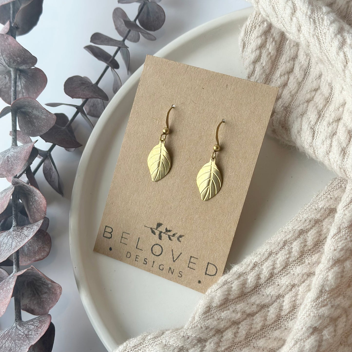 Brass Leaf Earrings - Petite