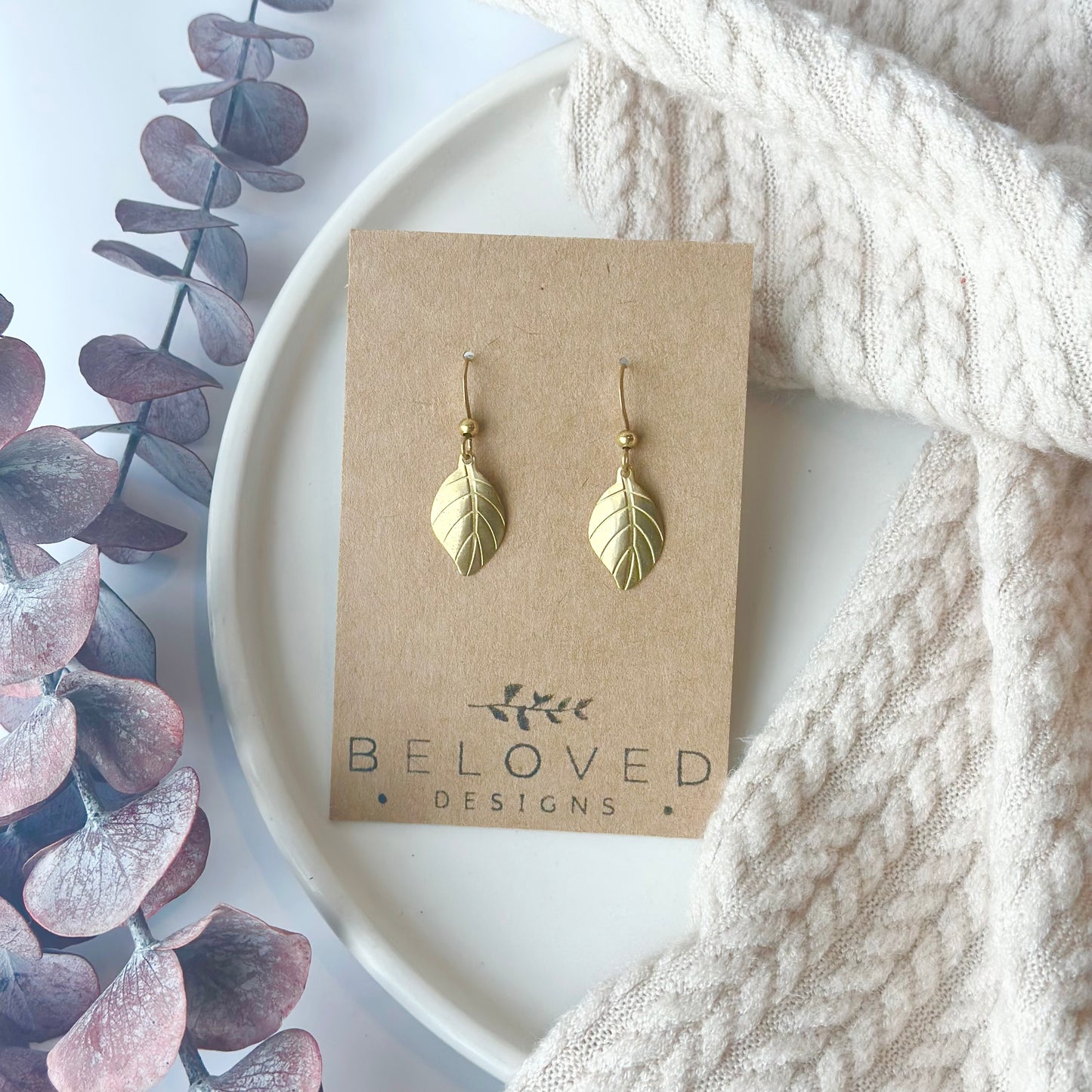 Brass Leaf Earrings - Petite