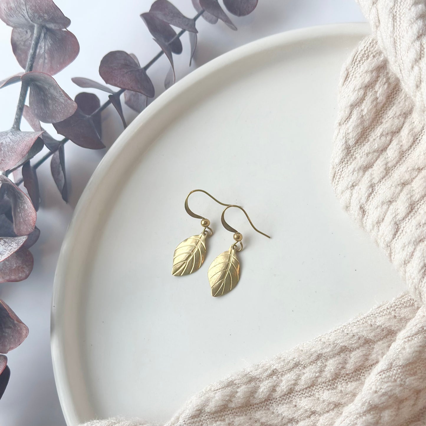 Brass Leaf Earrings - Petite